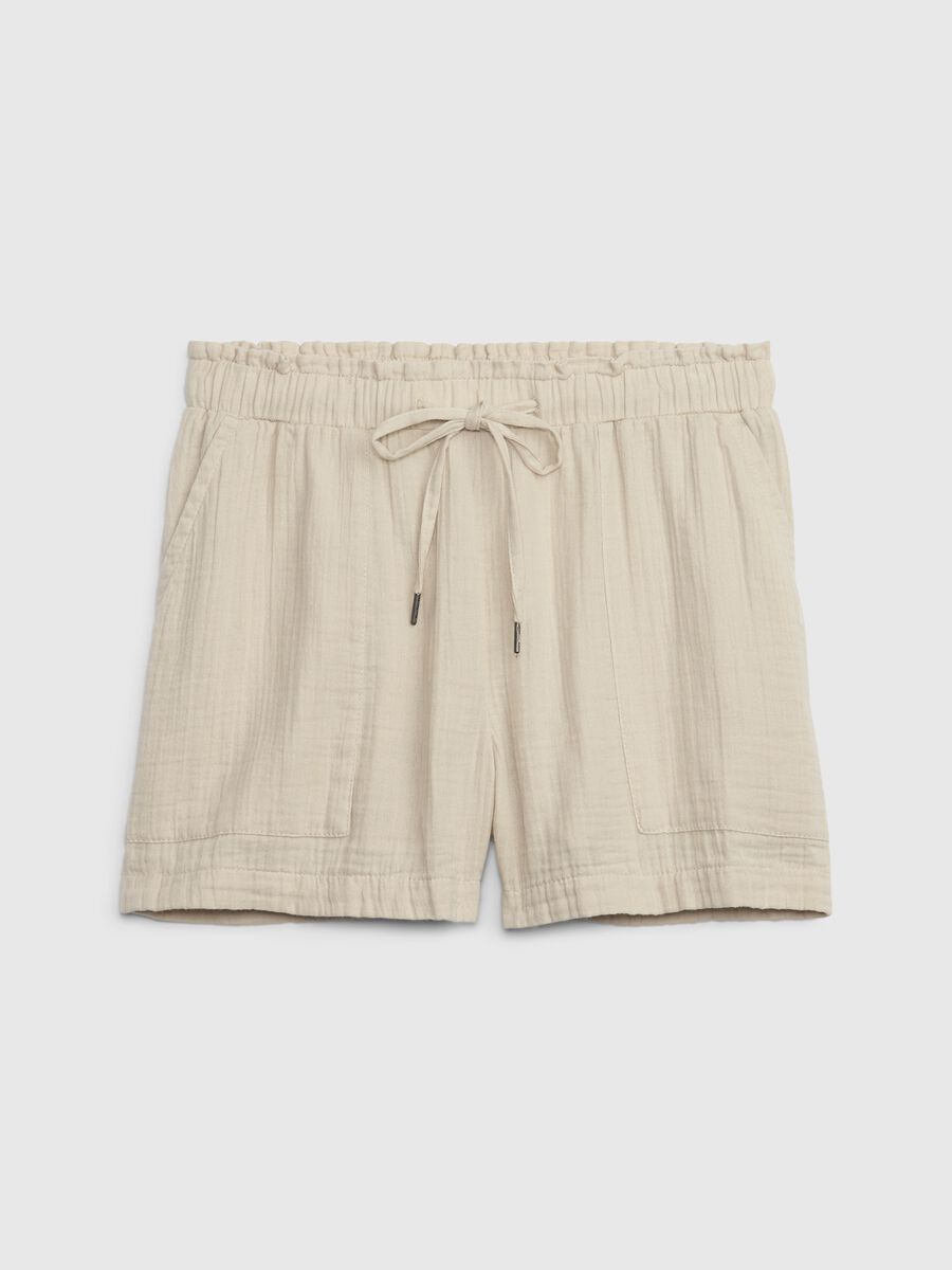 Shorts in garza di cotone effetto crinkle Donna_4