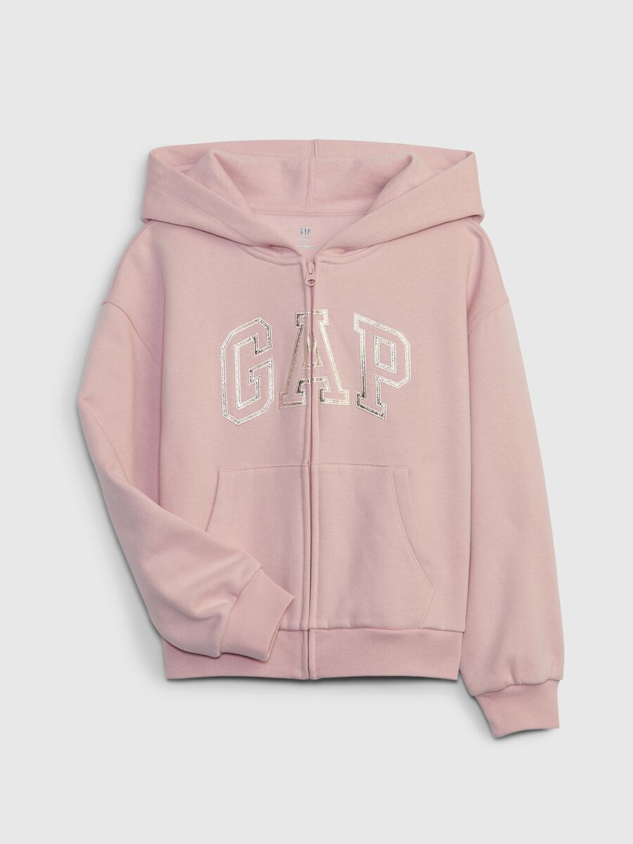Full-zip sweatshirt with hood and logo patch Girl_0