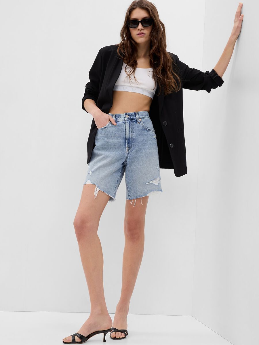 Loose-fit Bermuda shorts in denim shorts with abrasions Woman_0