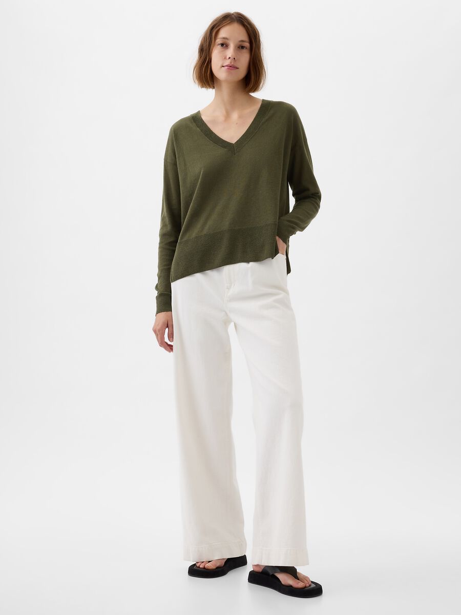 Linen blend pullover with splits Woman_0