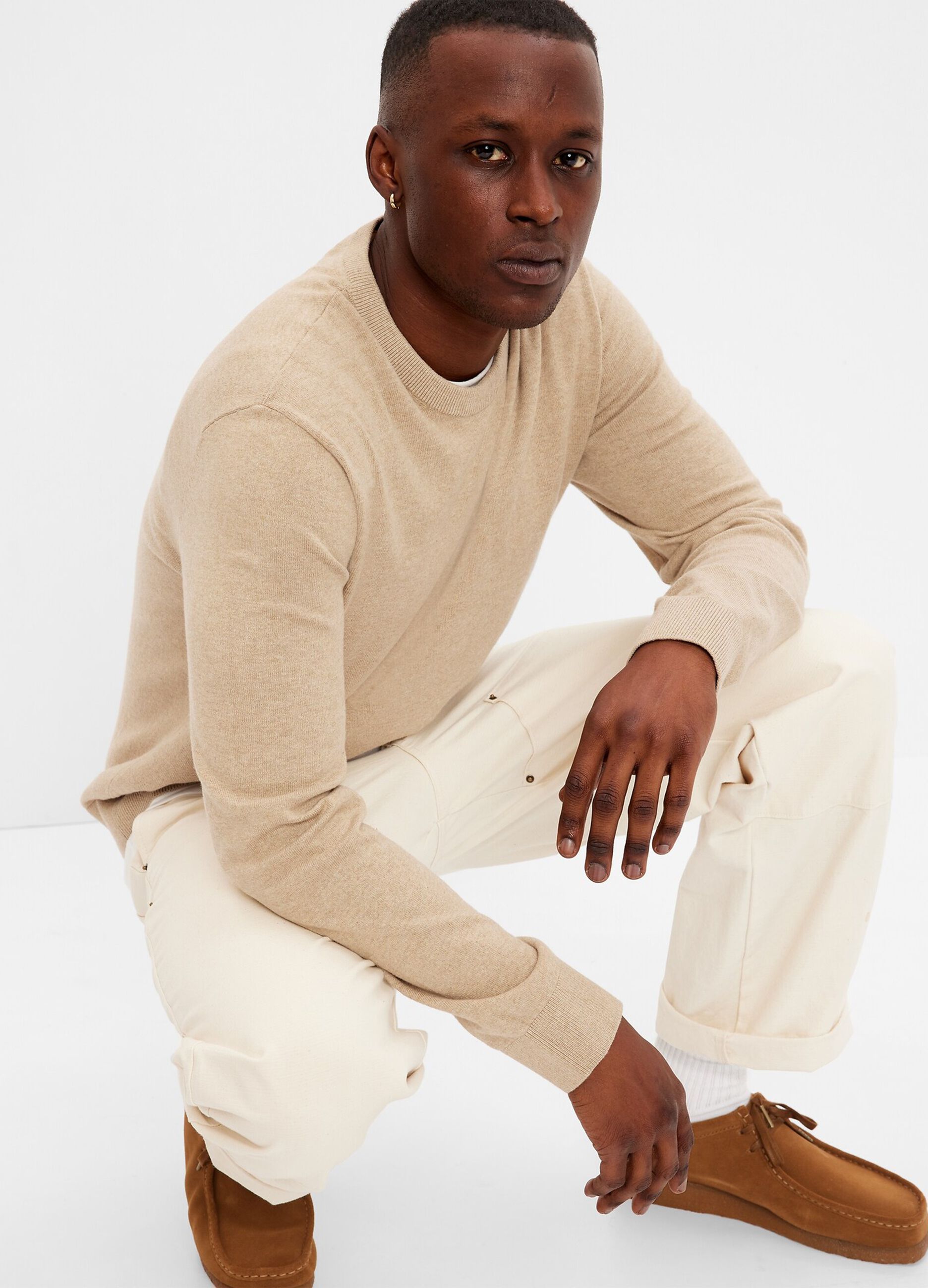 Round-neck pullover in mélange cotton