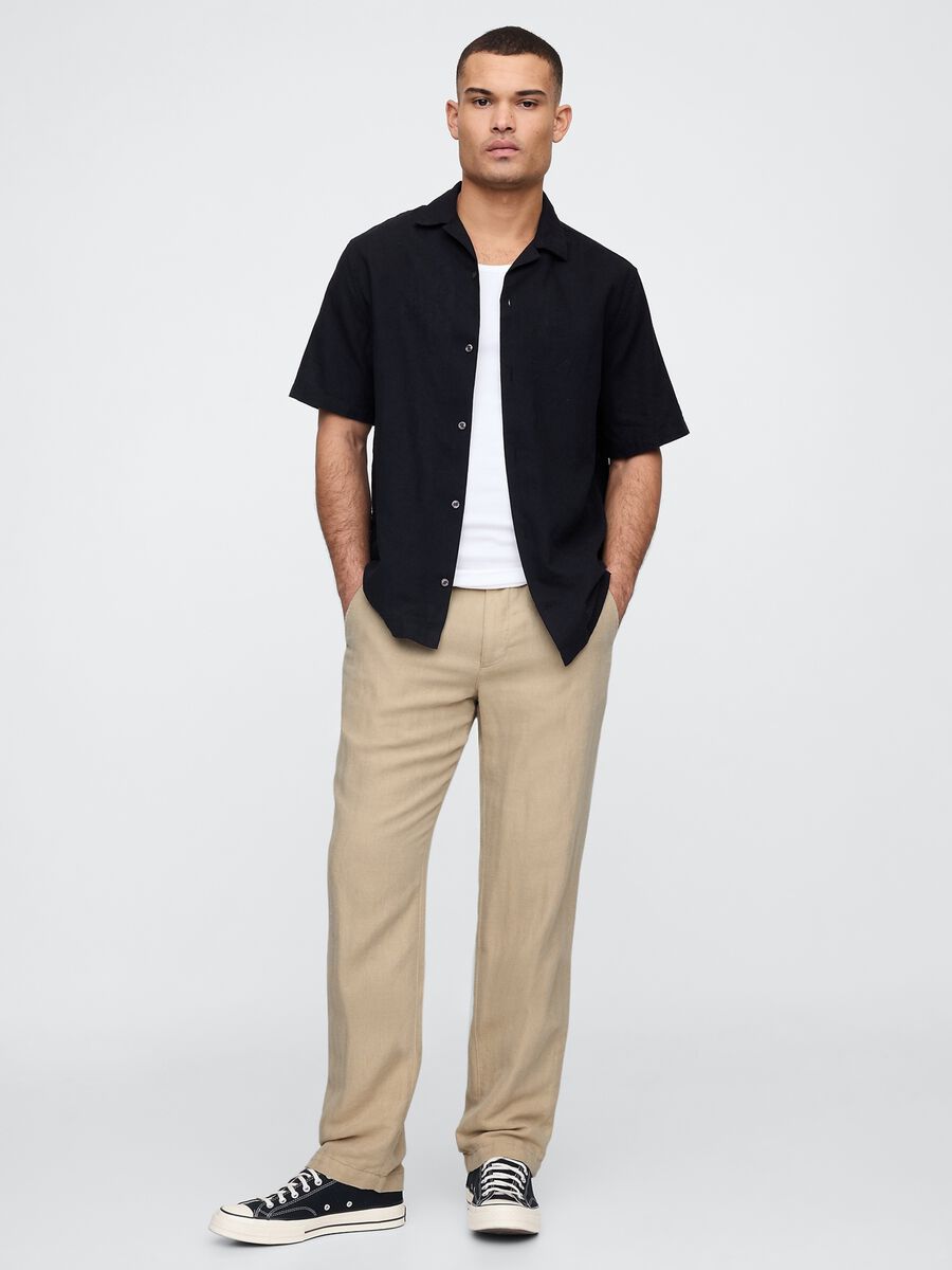 Pantaloni regular beige in lino e cotone Uomo_0