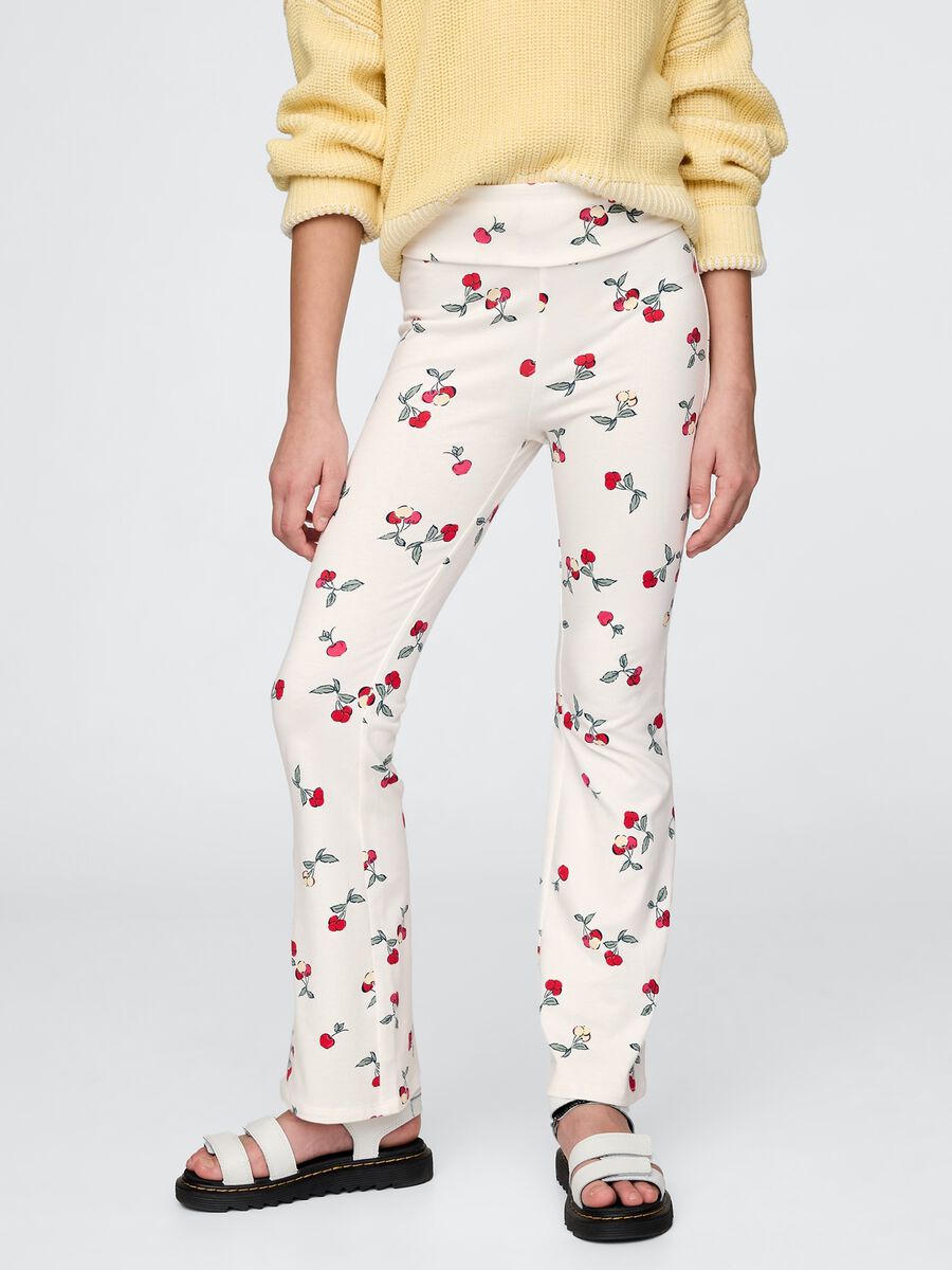 Pantaloni a zampa fantasia fiori su fondo bianco Girl_1