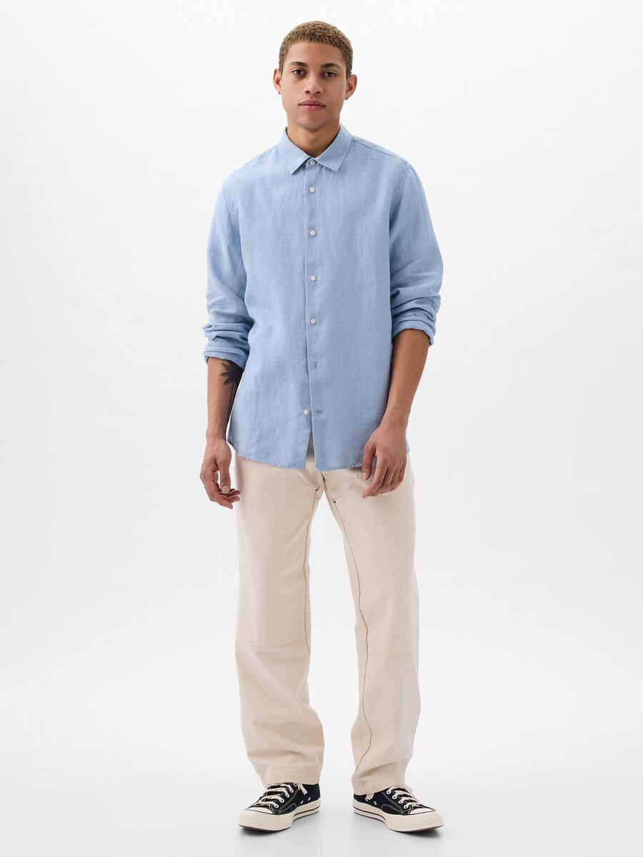 Camicia regular fit in lino Uomo_1