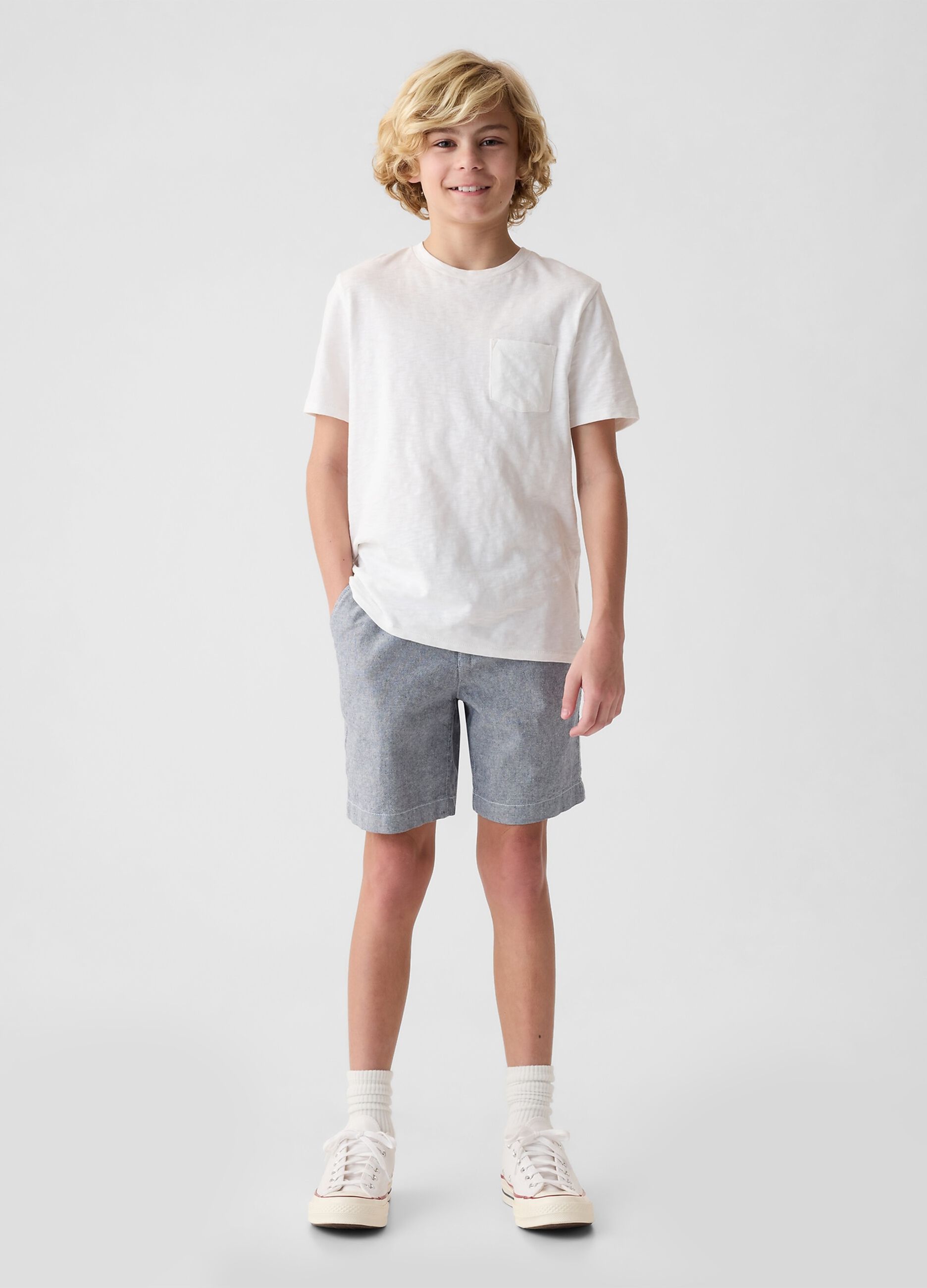 Bermuda in lino e viscosa con vita stretch