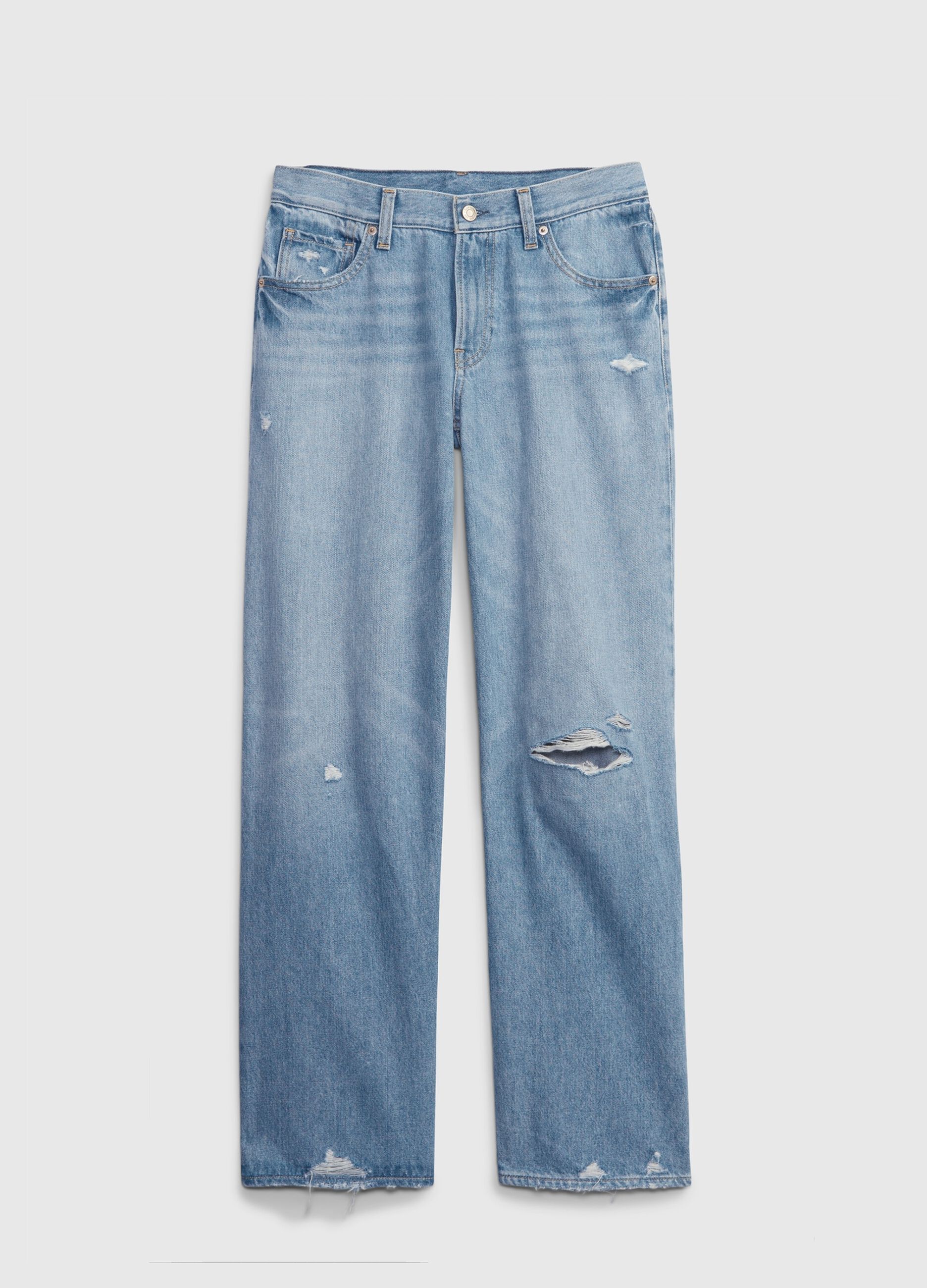 Straight-fit, low-rise jeans with worn look_4
