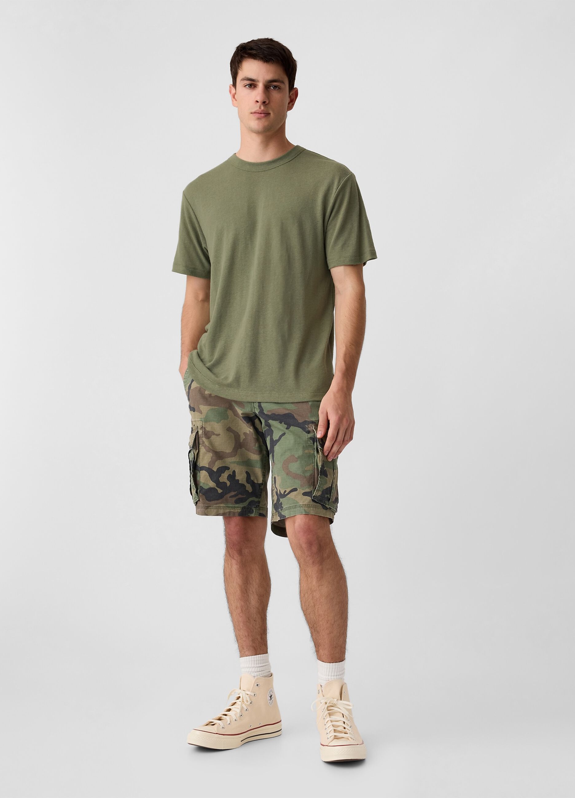 T-shirt girocollo in misto lino_1