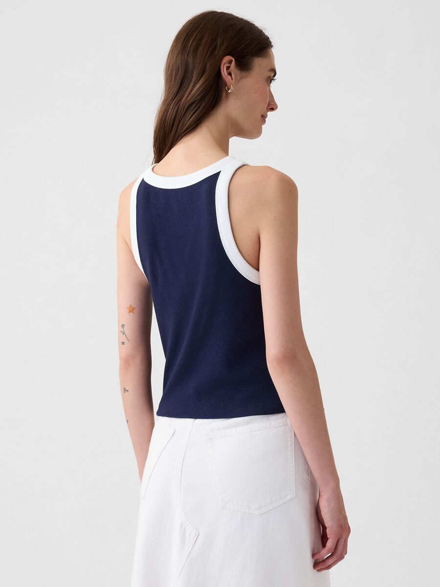 Tank top crop a costine con scollo halter Donna_2