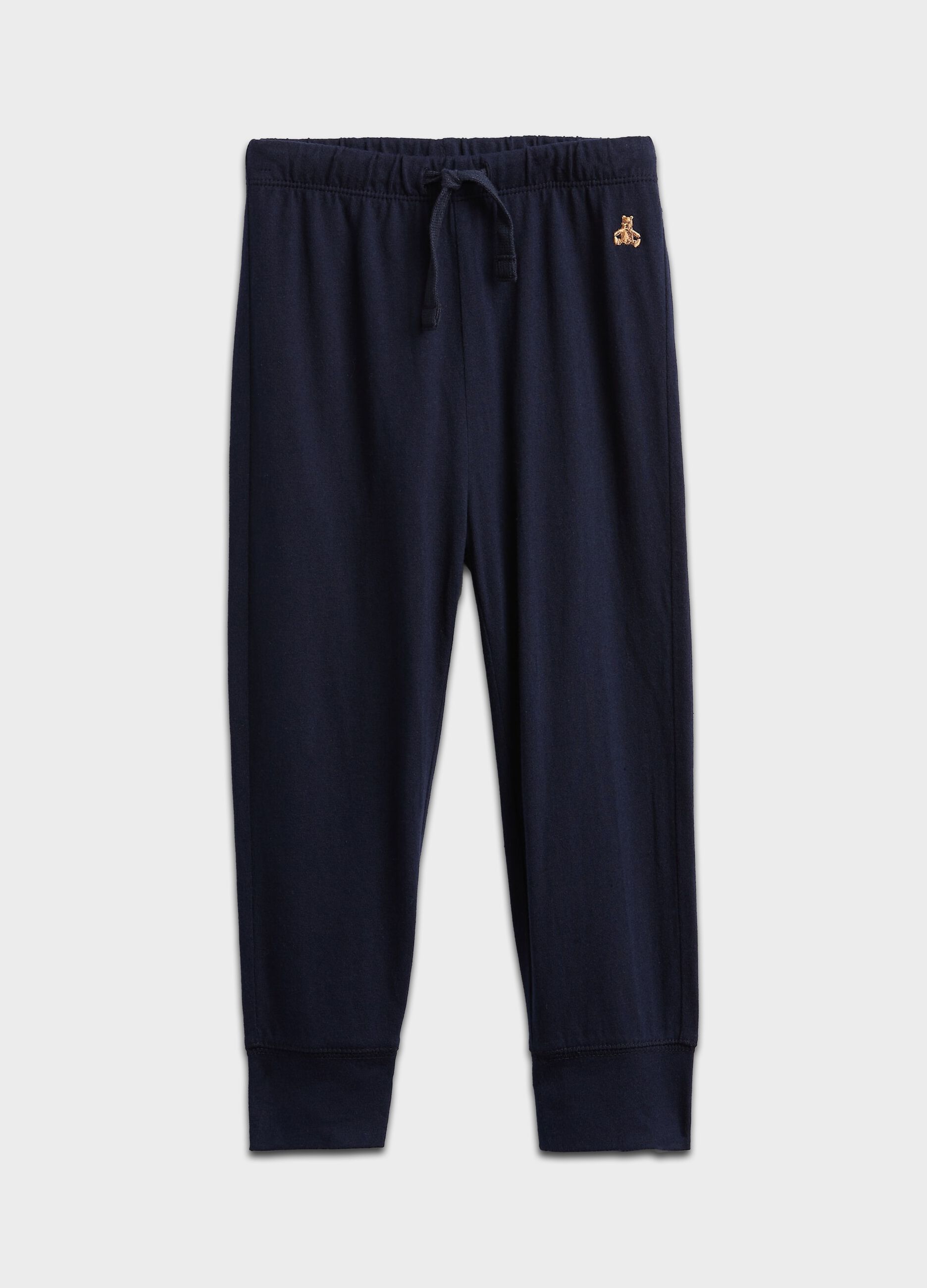 Joggers with drawstring and teddy bear embroidery_0