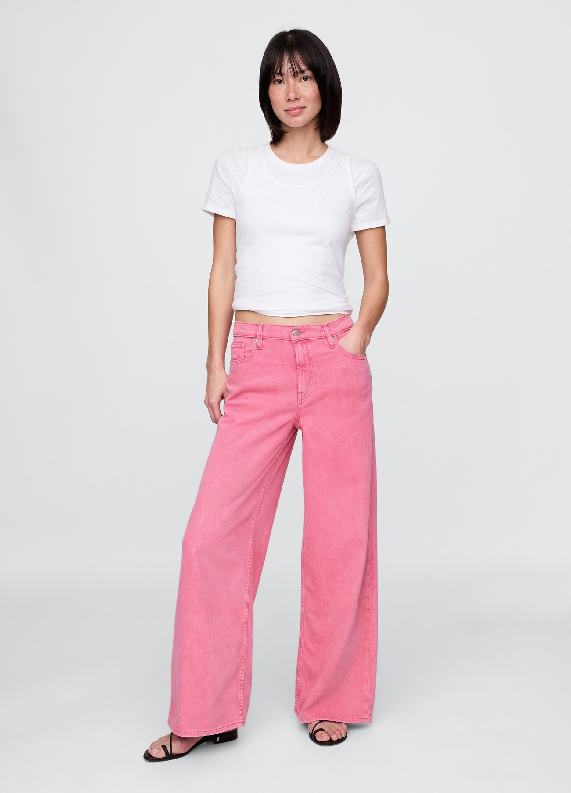 Pantaloni wide leg in denim rosa Gap