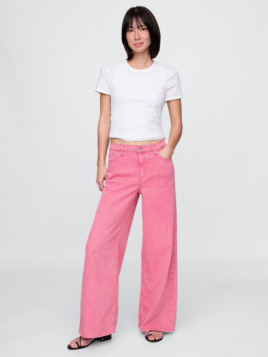 Pantaloni wide leg in denim rosa Gap Donna_0