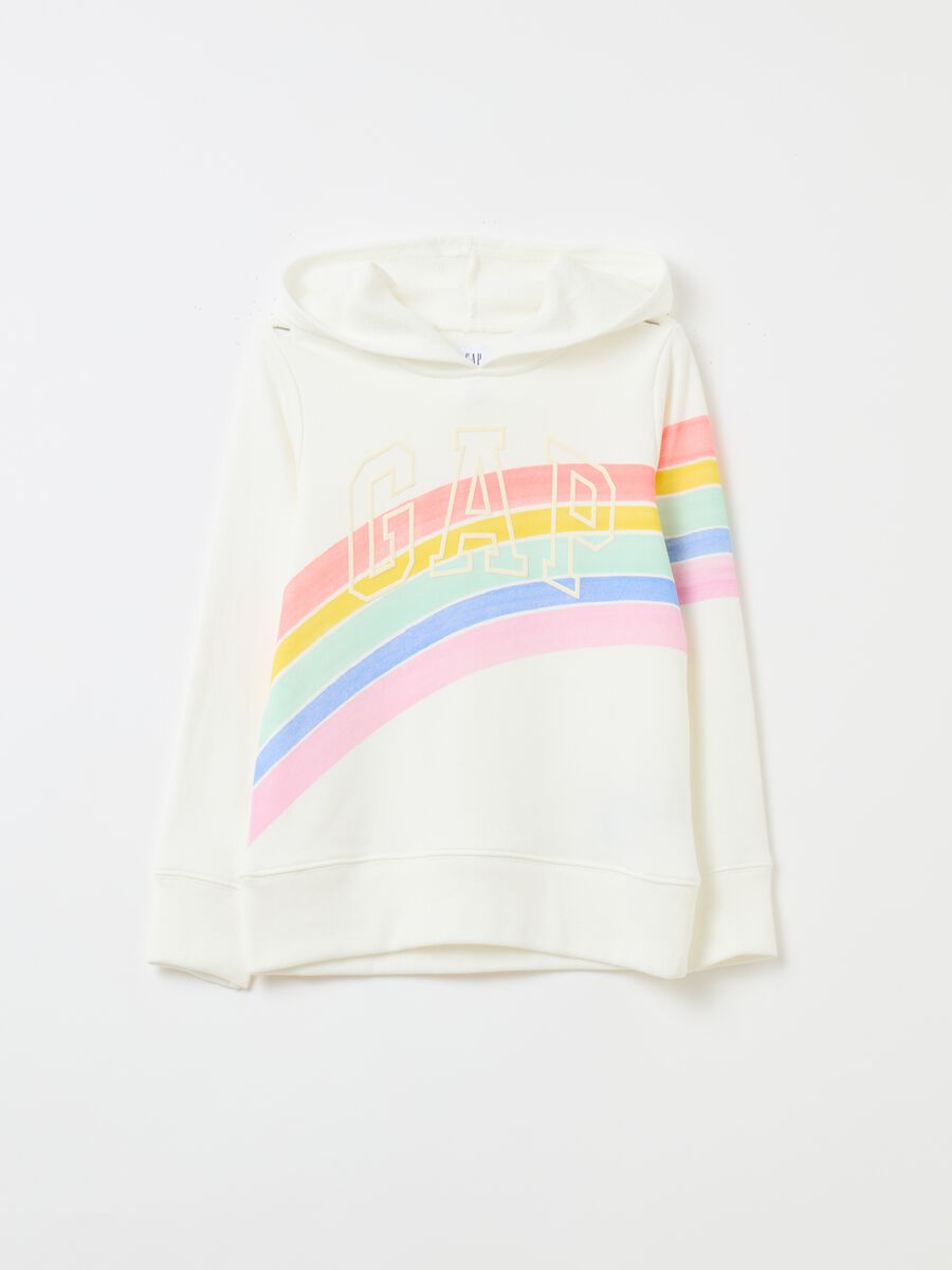 Felpa con cappuccio stampa logo e arcobaleno Bambina_0