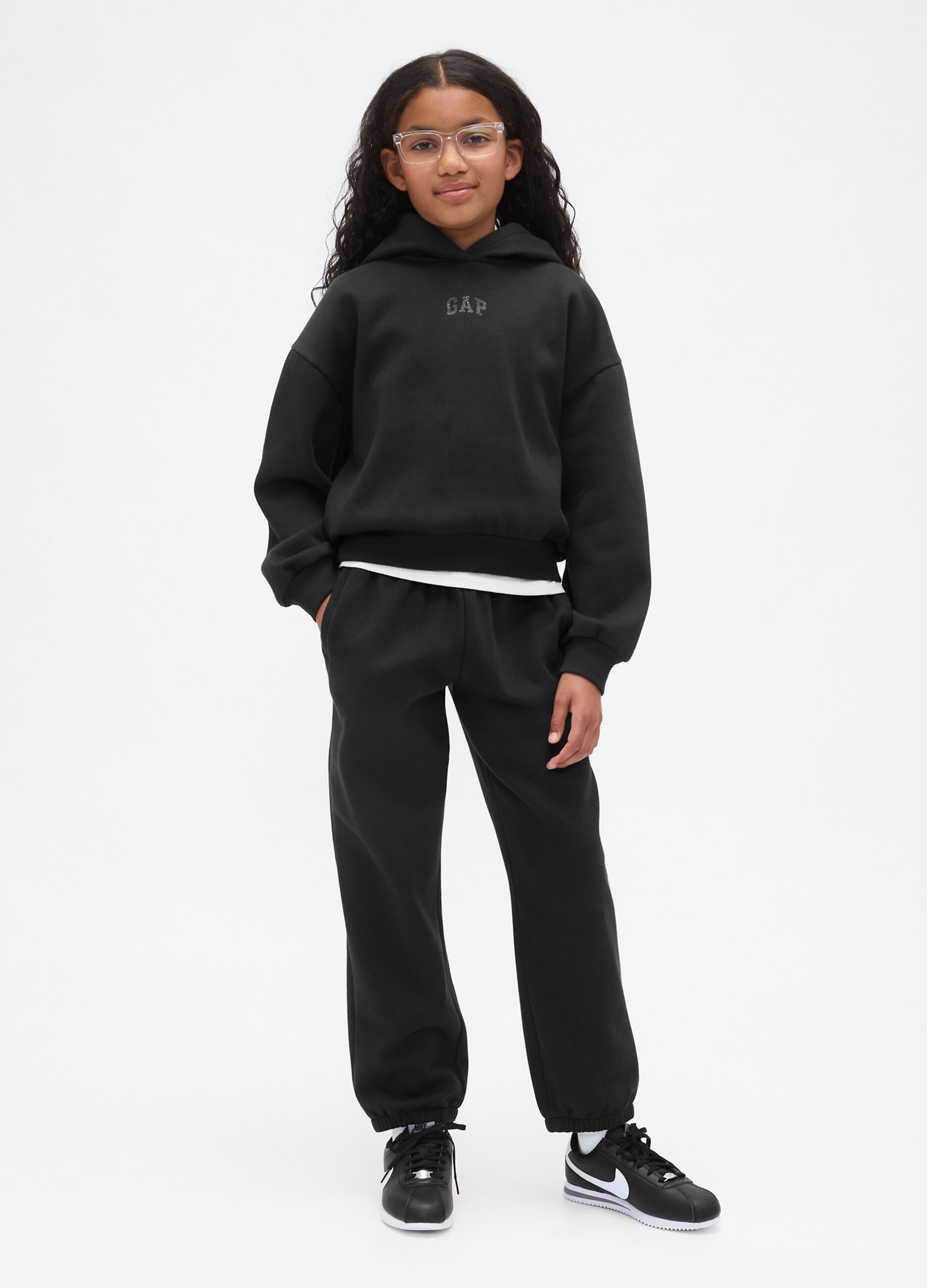 Black cotton blend trousers for girls