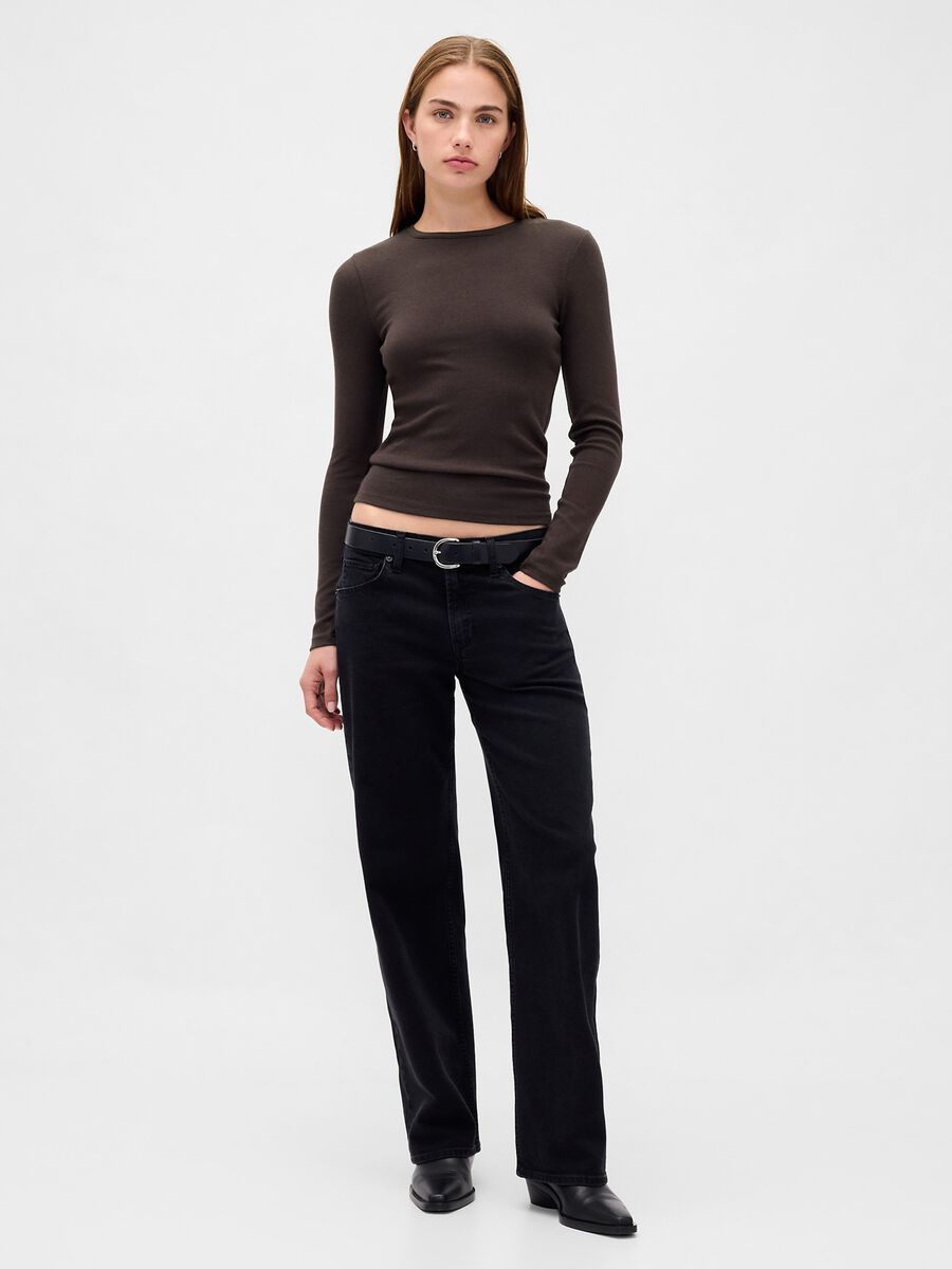 Maglia marrone a maniche lunghe elasticizzata Donna_1