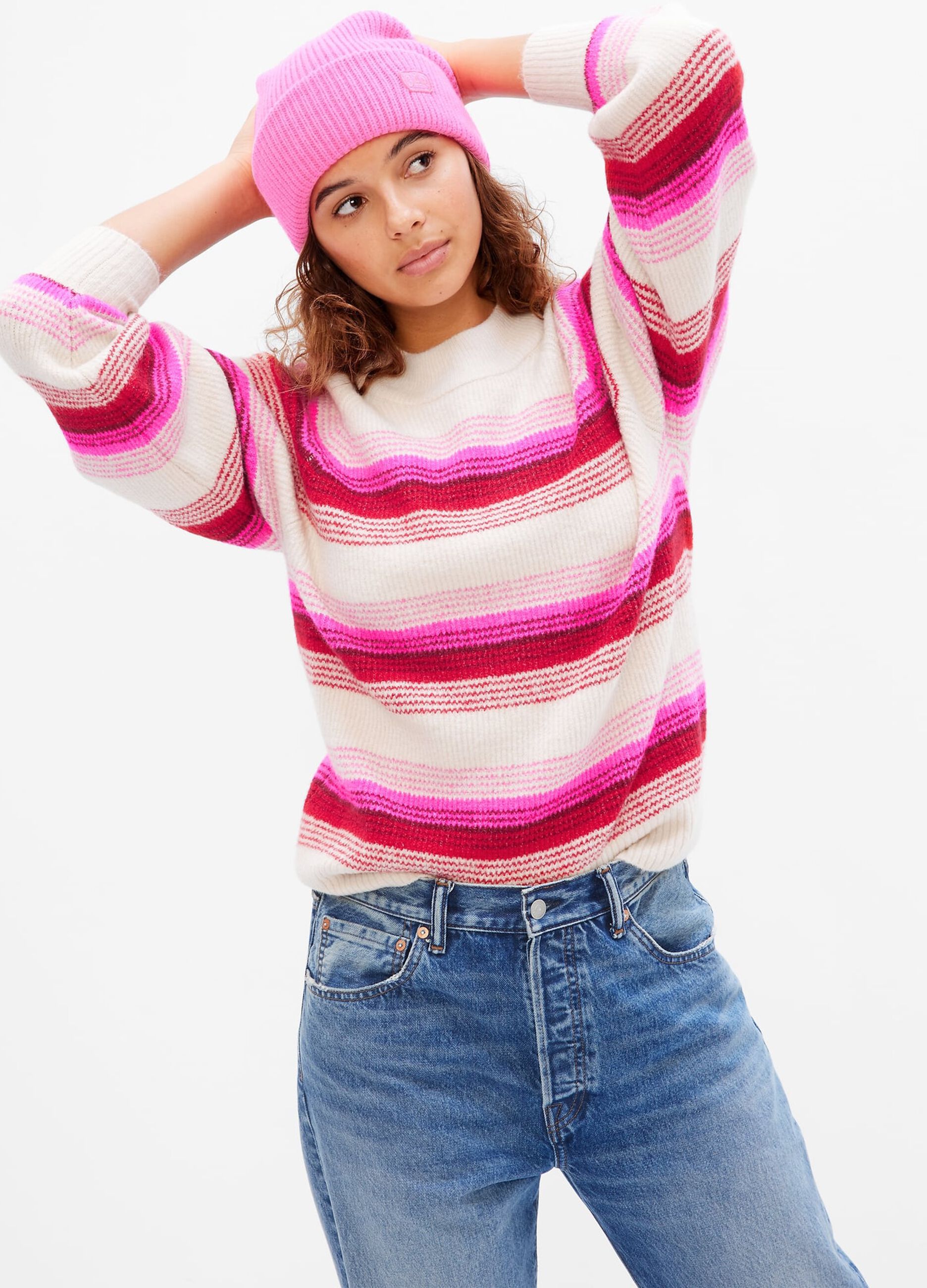 Oversized pullover with multicoloured stripes