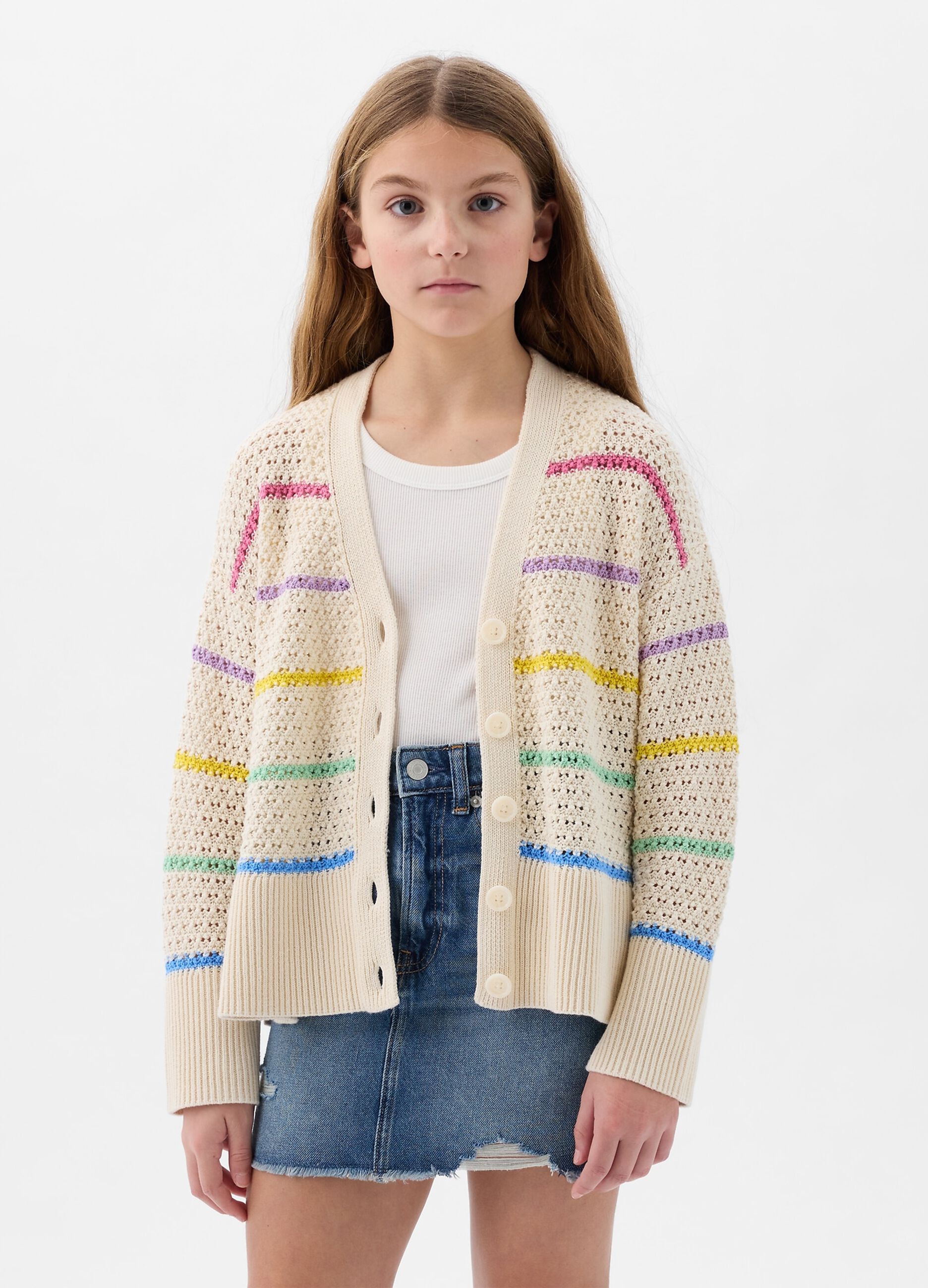 Cardigan with multicoloured striped pointelle stitch_2