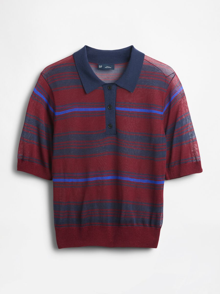 Short sleeve red knit polo shirt Woman_3