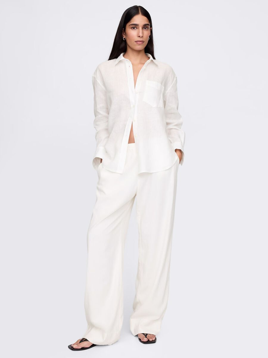 Long White Linen Shirt Woman_1