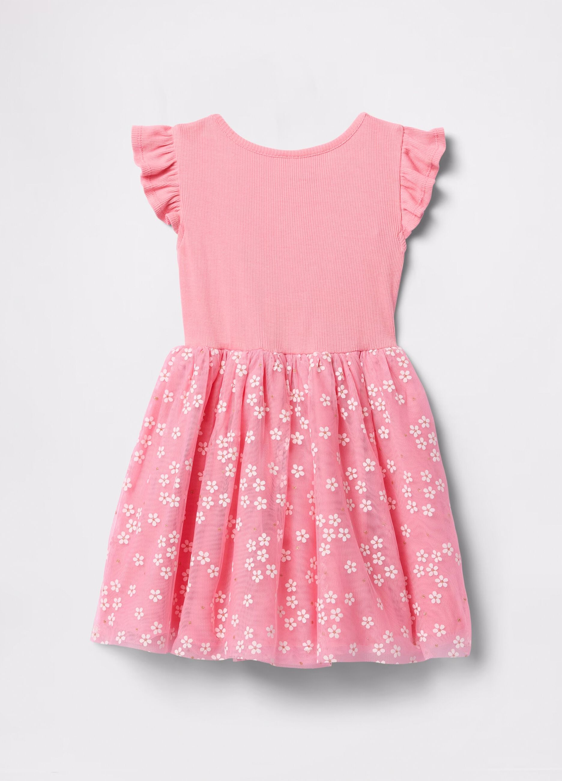 Abito rosa con gonna in tulle floreale_2