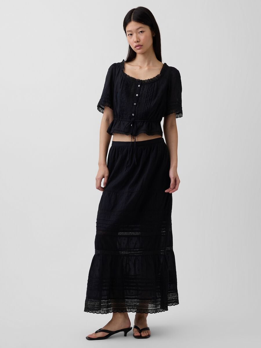 Blusa in puro cotone con pizzo Donna_3