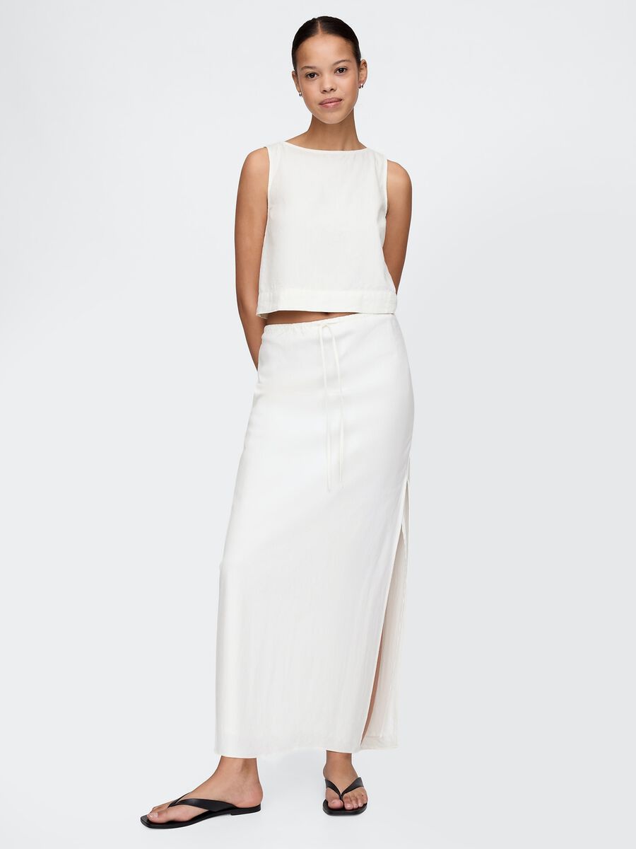 Long white skirt in linen and viscose Woman_0