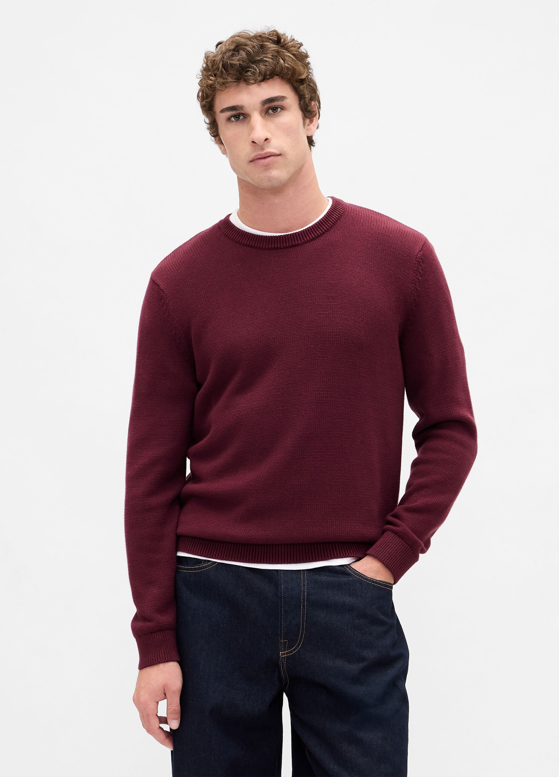Maglione girocollo bordeaux in puro cotone