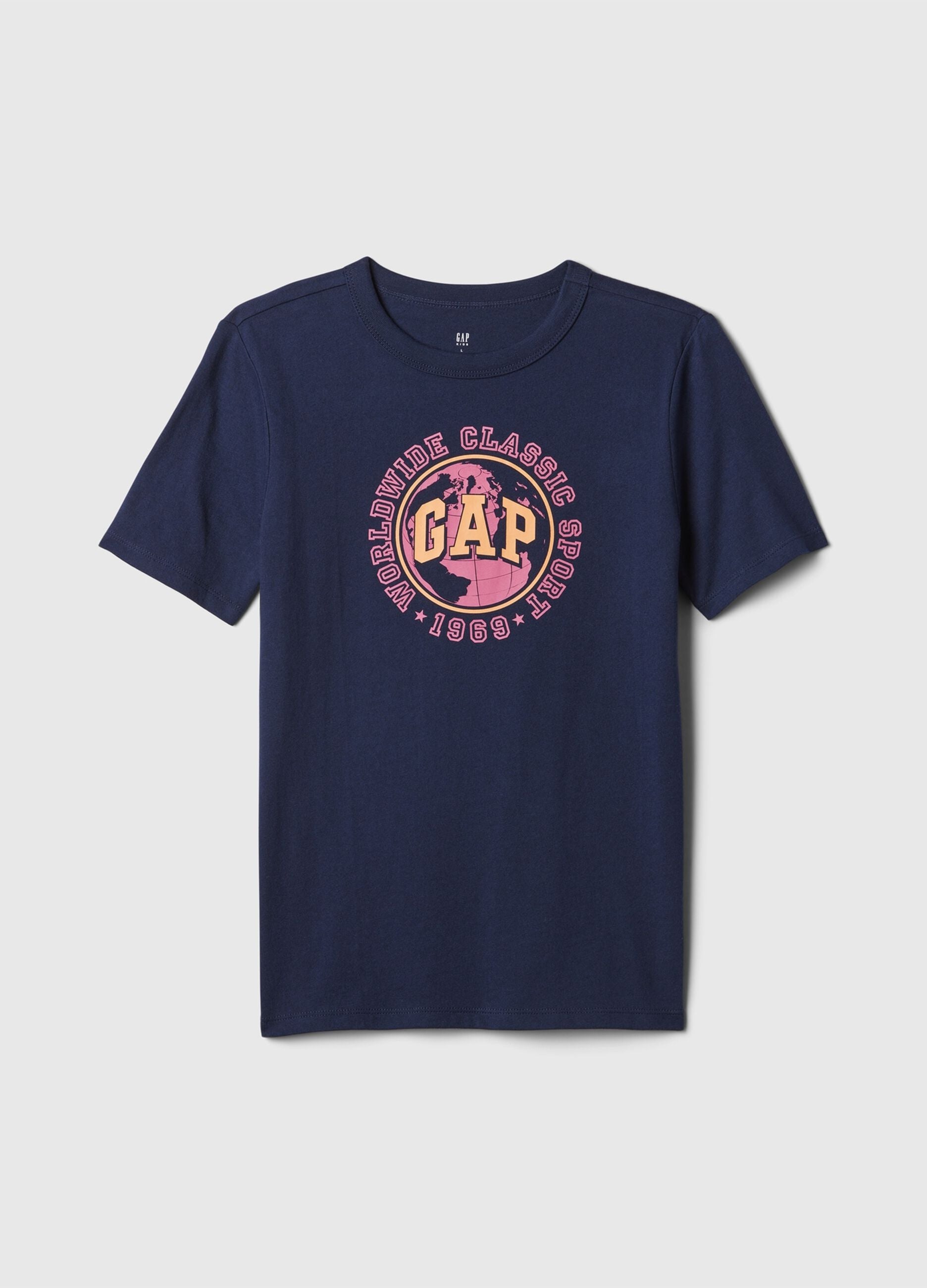 T-shirt in cotone stampa globo terrestre e logo