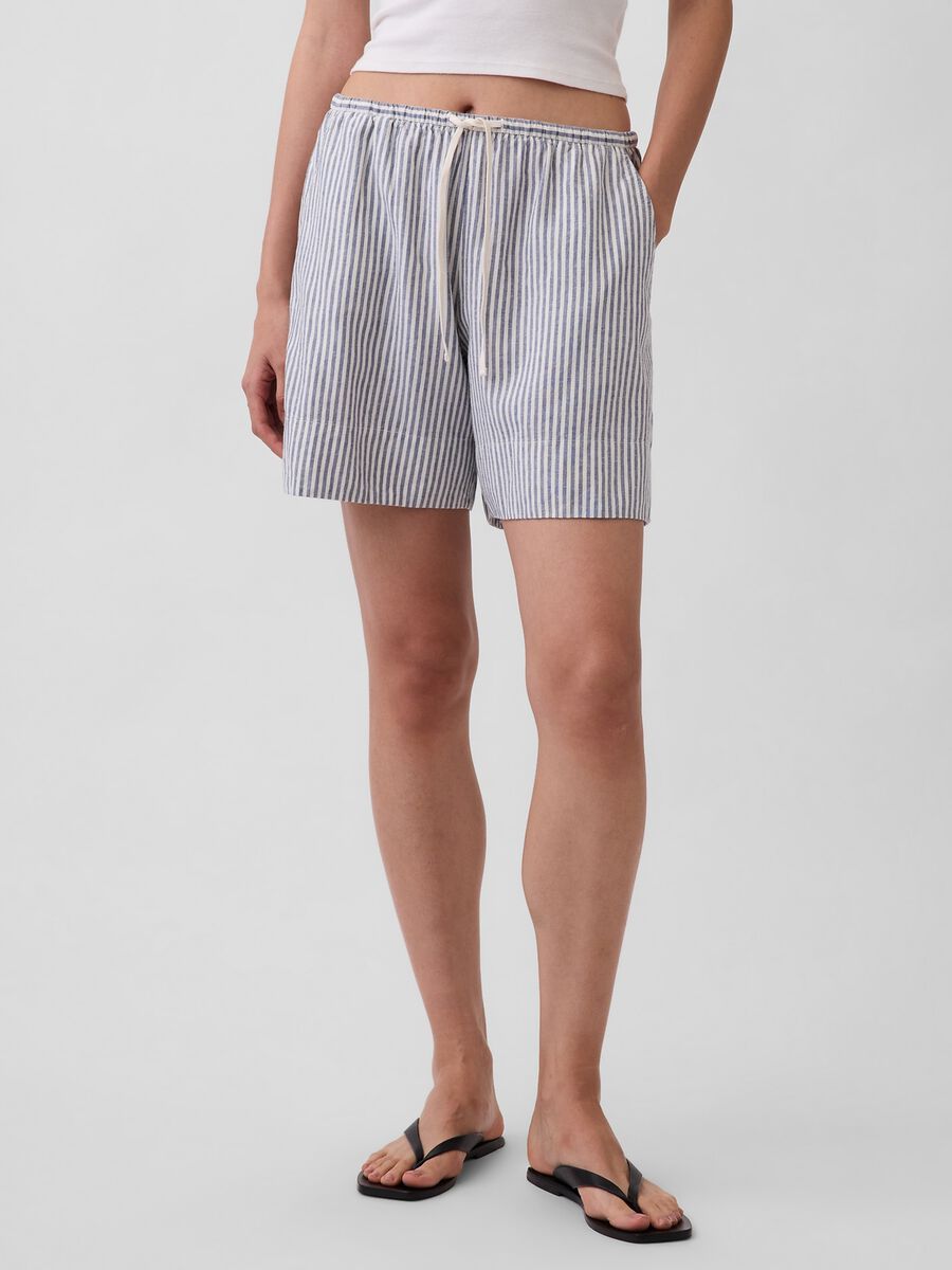 Shorts a righe in misto lino Donna_1