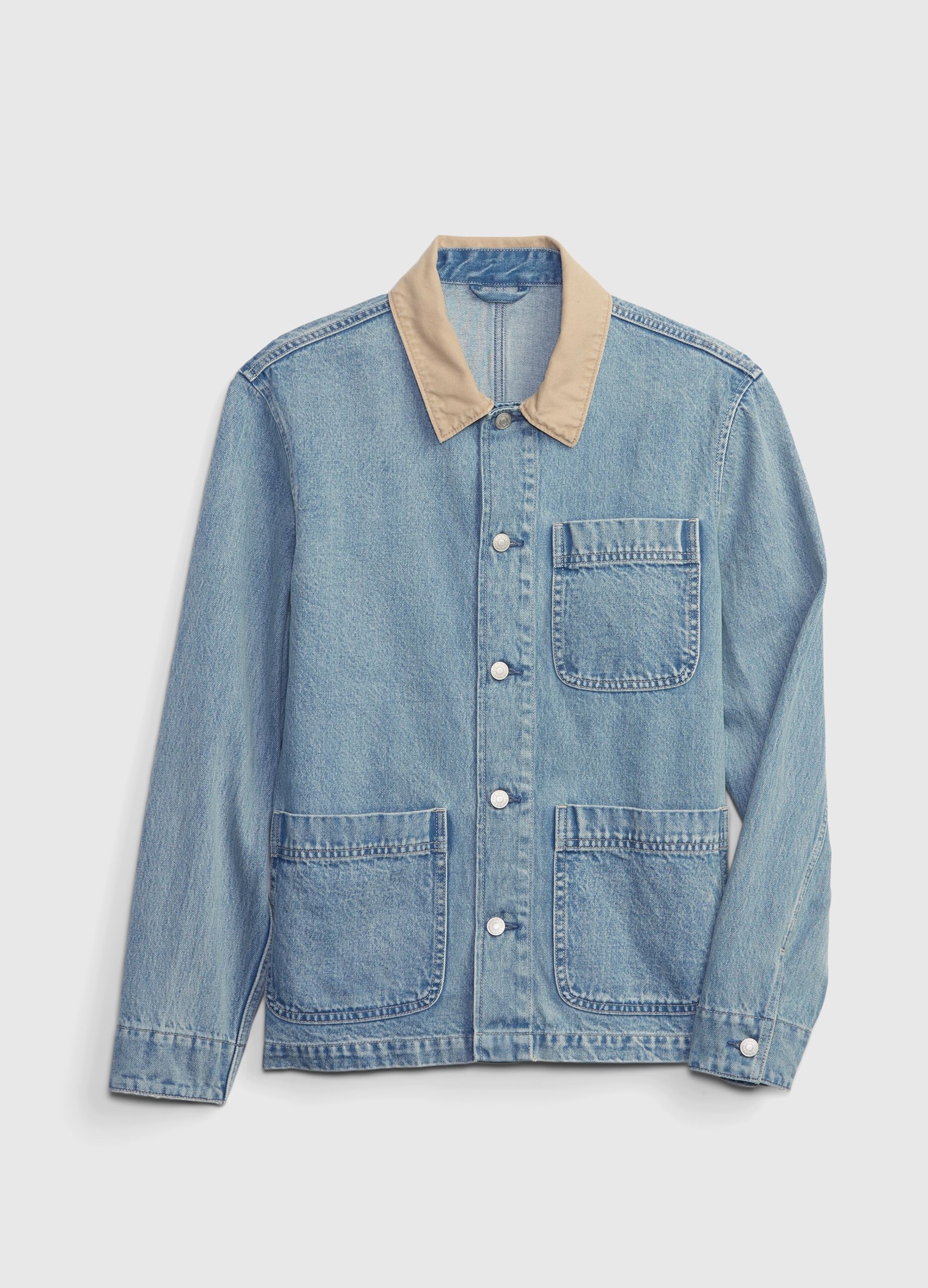 Giacca corta in denim colletto a contrasto_3