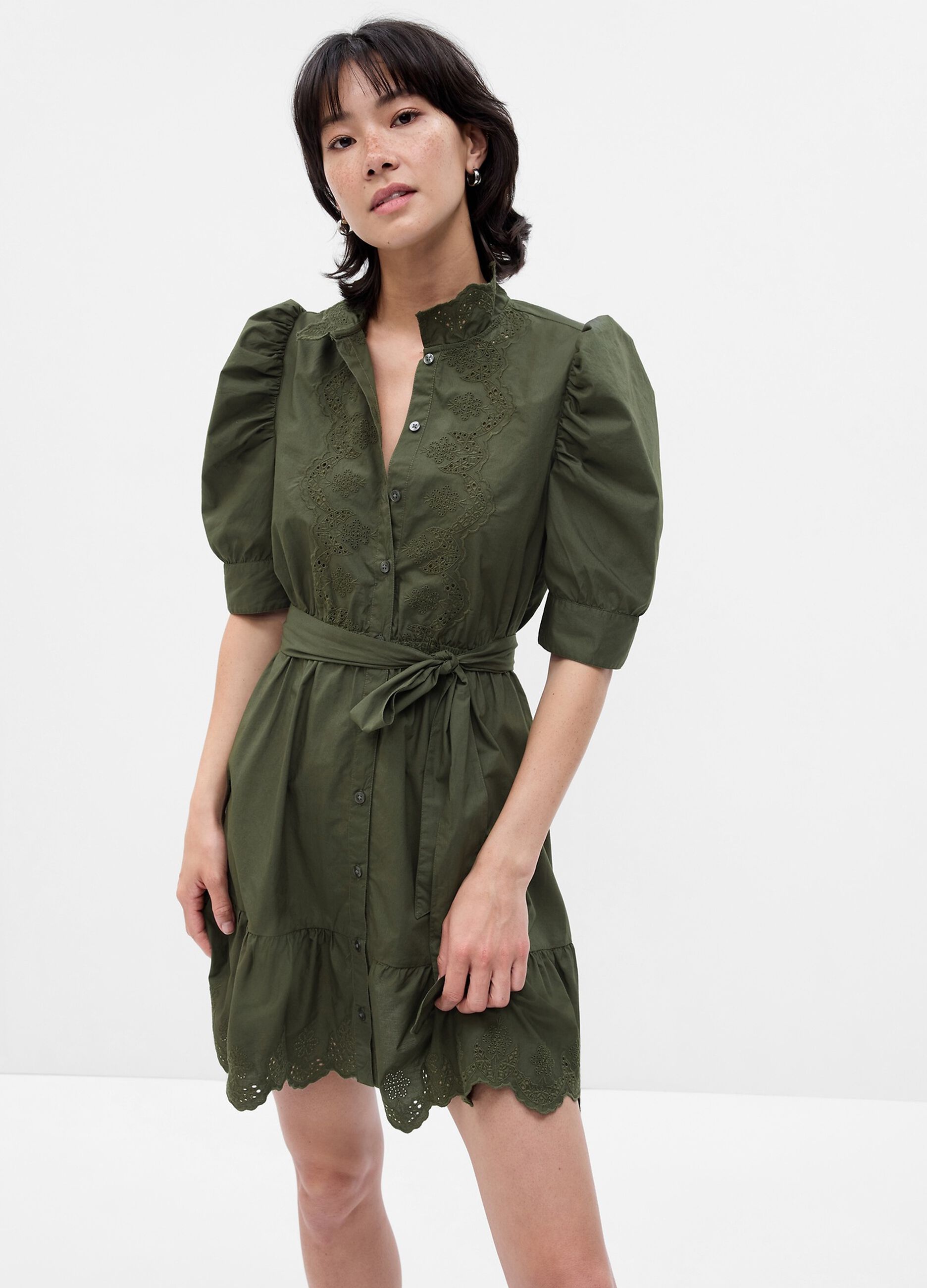 Shirt dress with broderie anglaise details