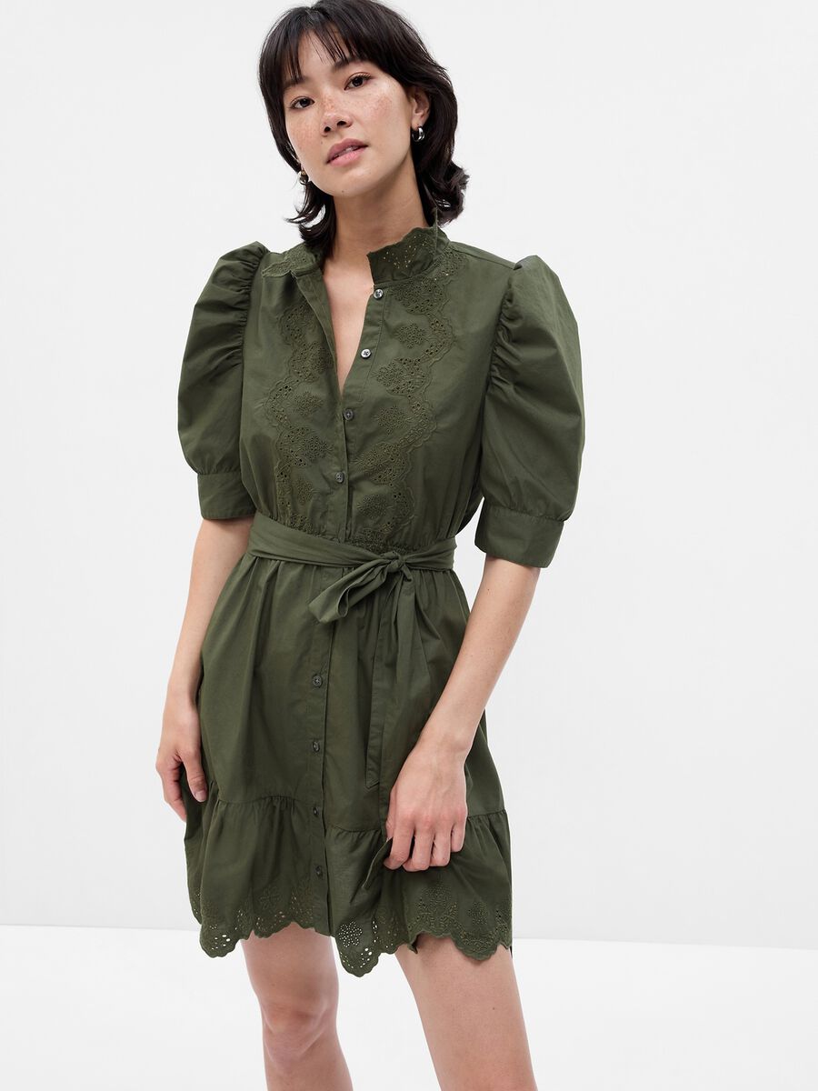 Shirt dress with broderie anglaise details Woman_0