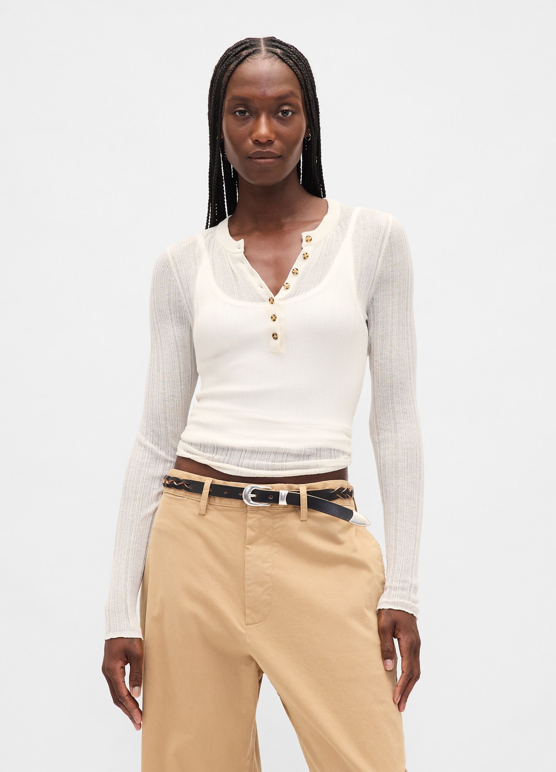 White Sweater with Sheer Long Sleeves