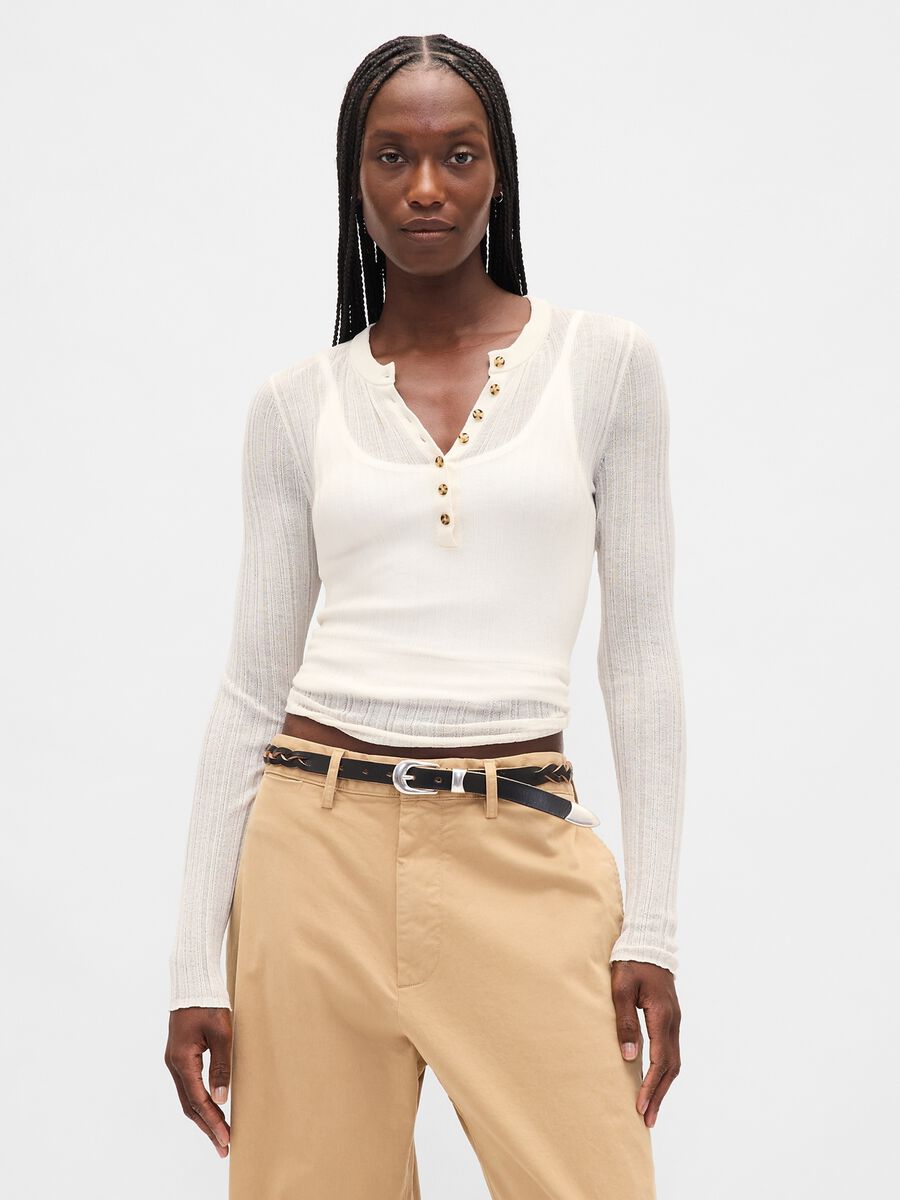 White Sweater with Sheer Long Sleeves Woman_0