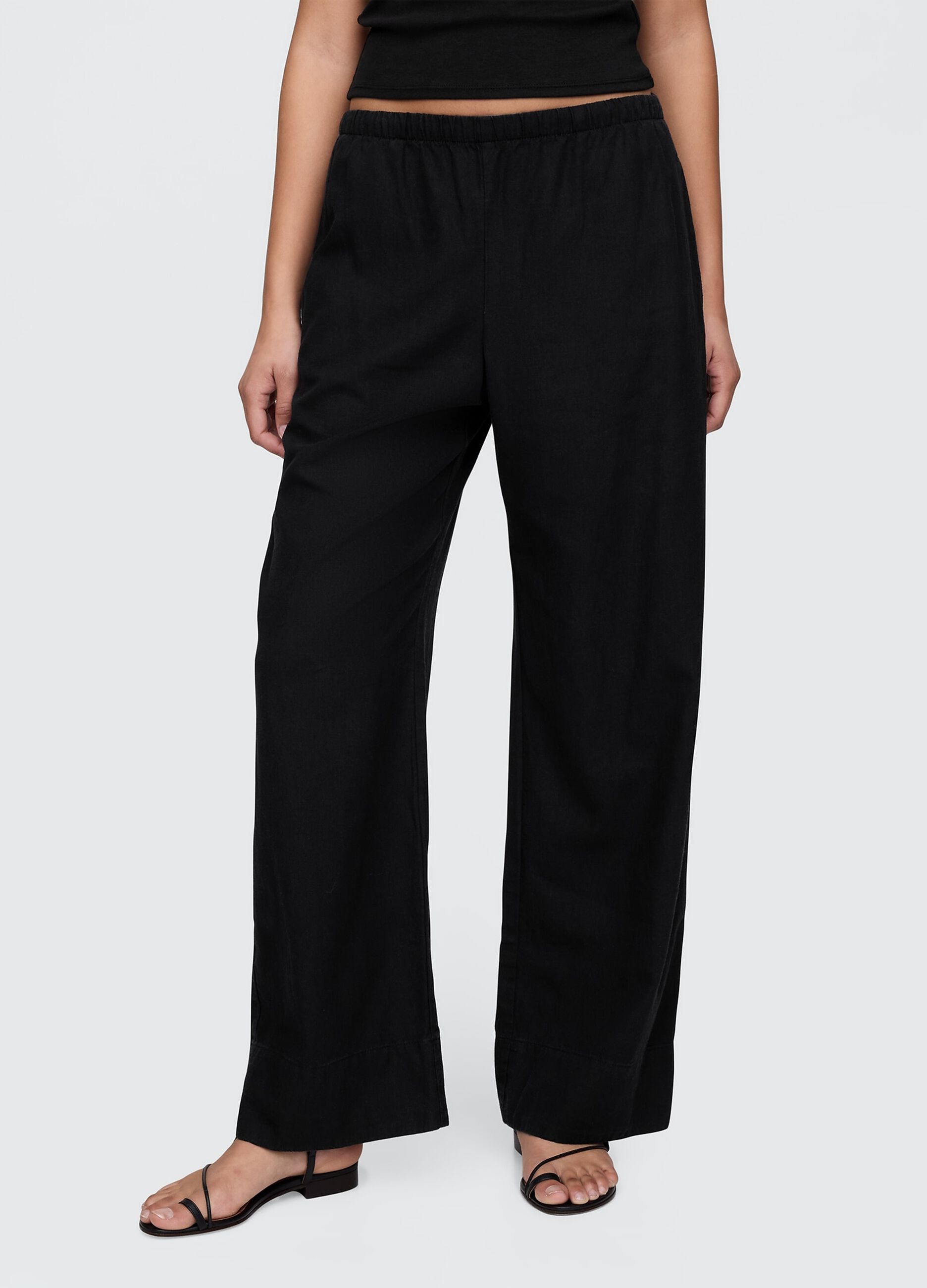 Pantaloni larghi neri in misto lino e viscosa Gap_1