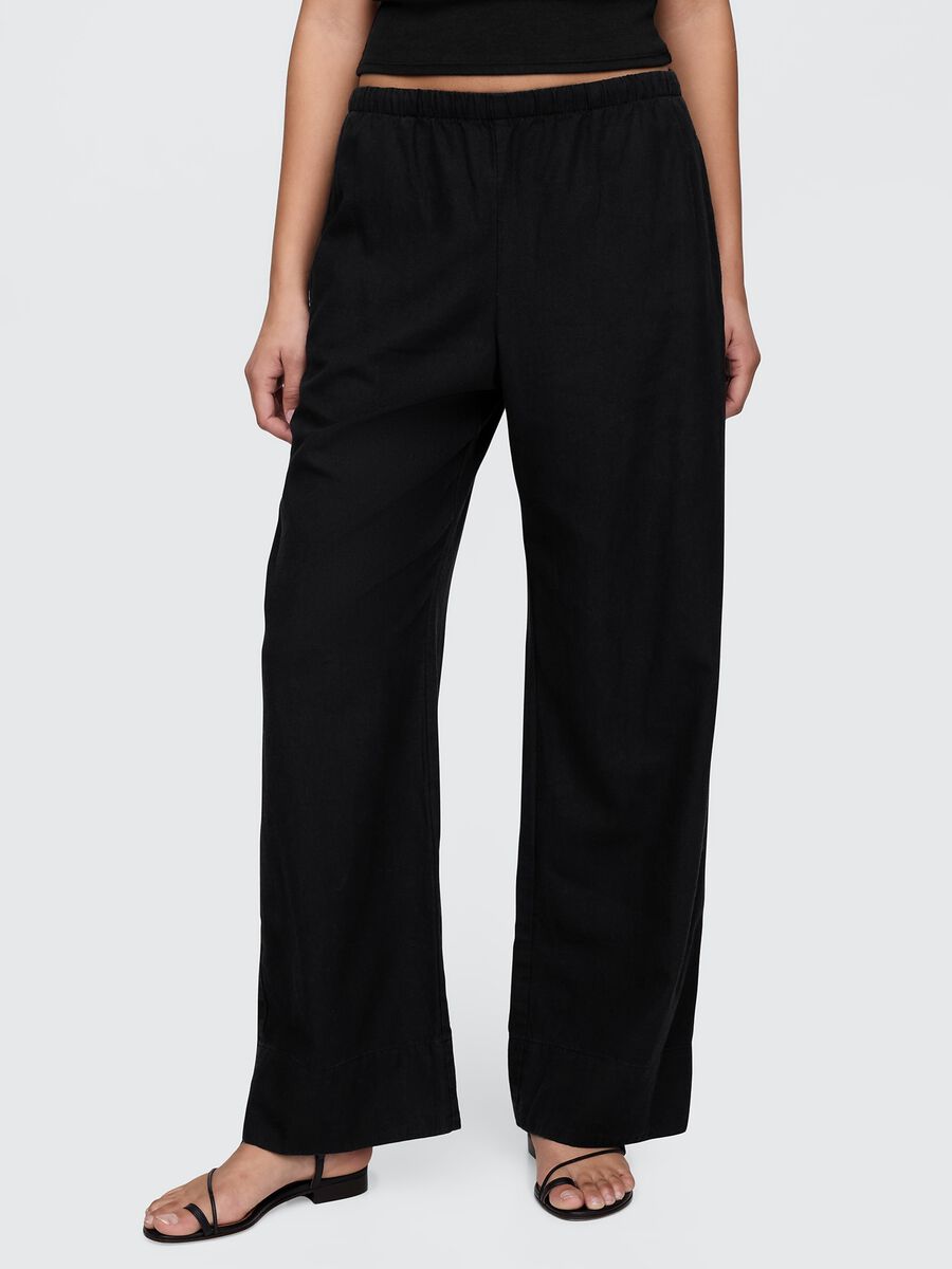 Pantaloni larghi neri in misto lino e viscosa Gap Donna_1