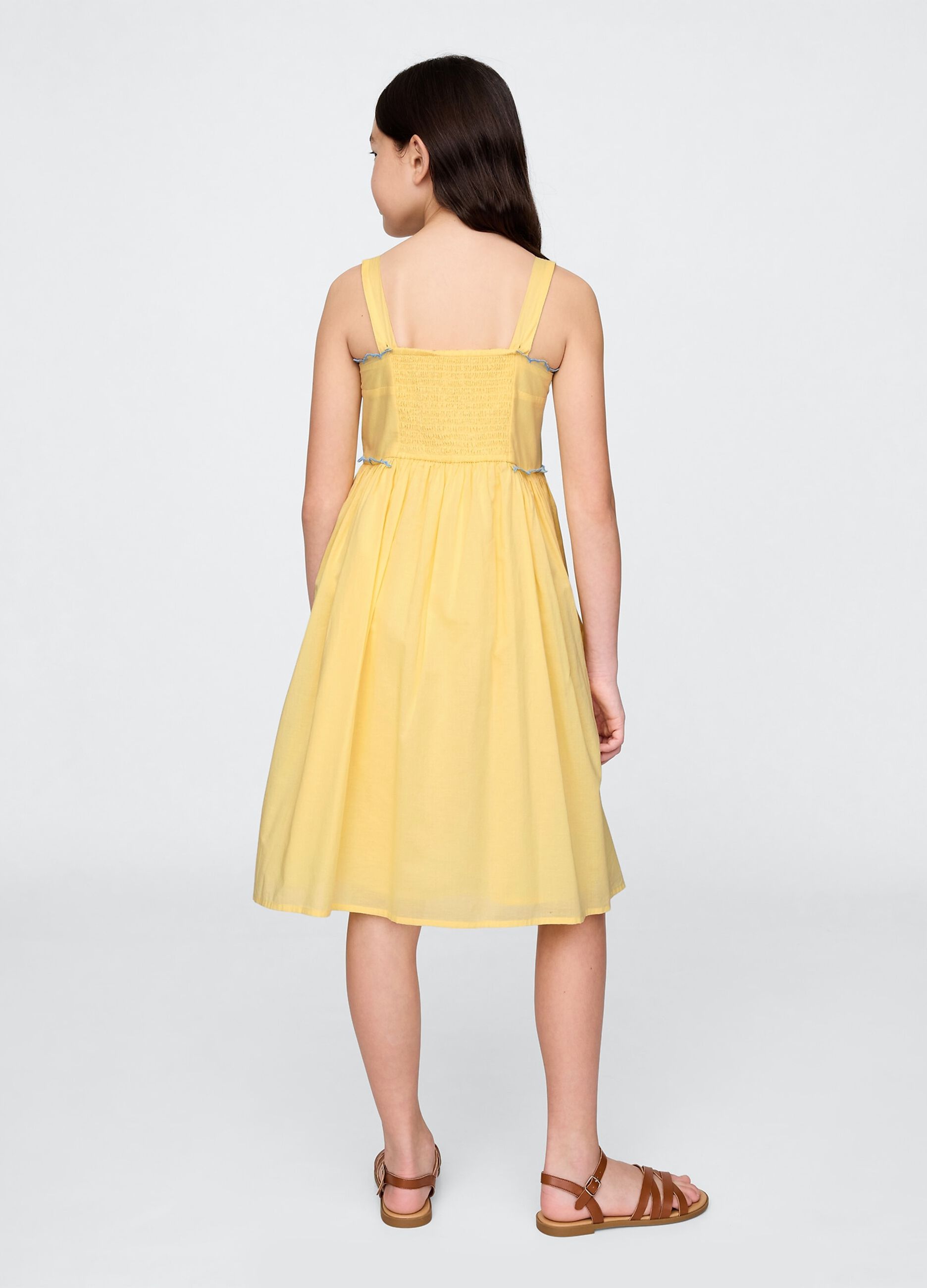 Vestito estivo giallo con ricami floreali in cotone_1