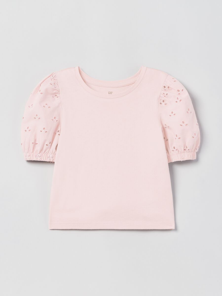 T-shirt with broderie anglaise sleeves Girl_0