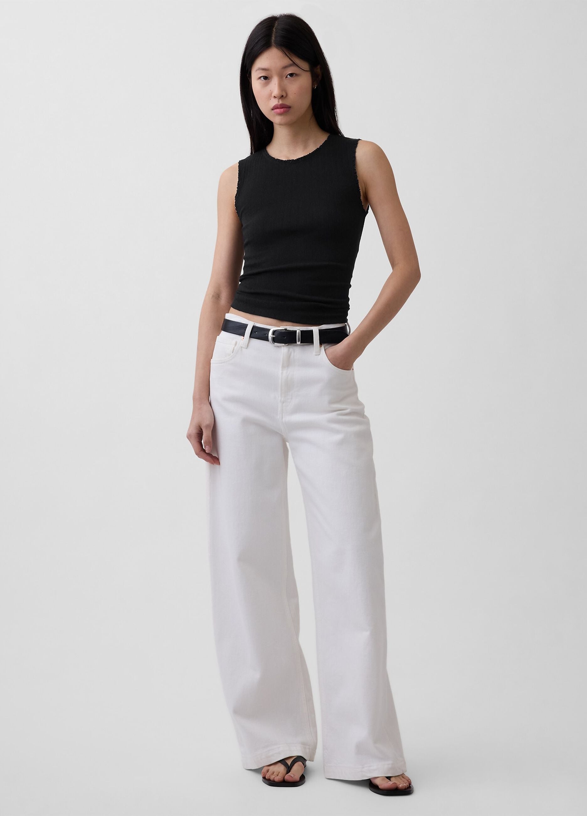 Tank top in misto cotone a costine