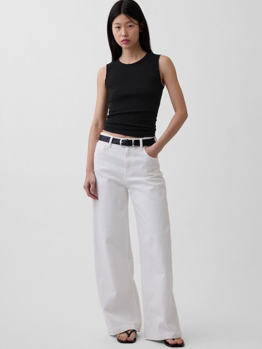Tank top in misto cotone a costine Donna_2