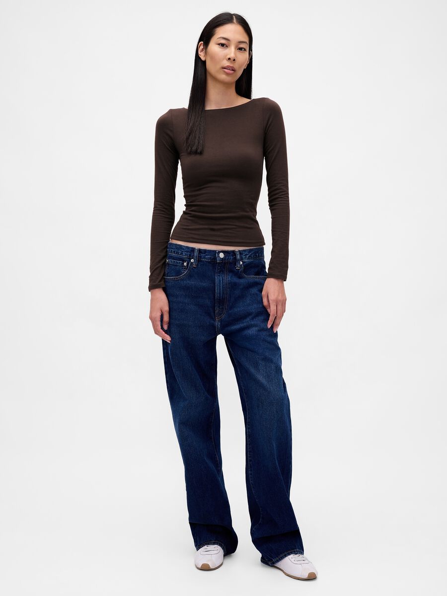 Maglia marrone elasticizzata a maniche lunghe Donna_0