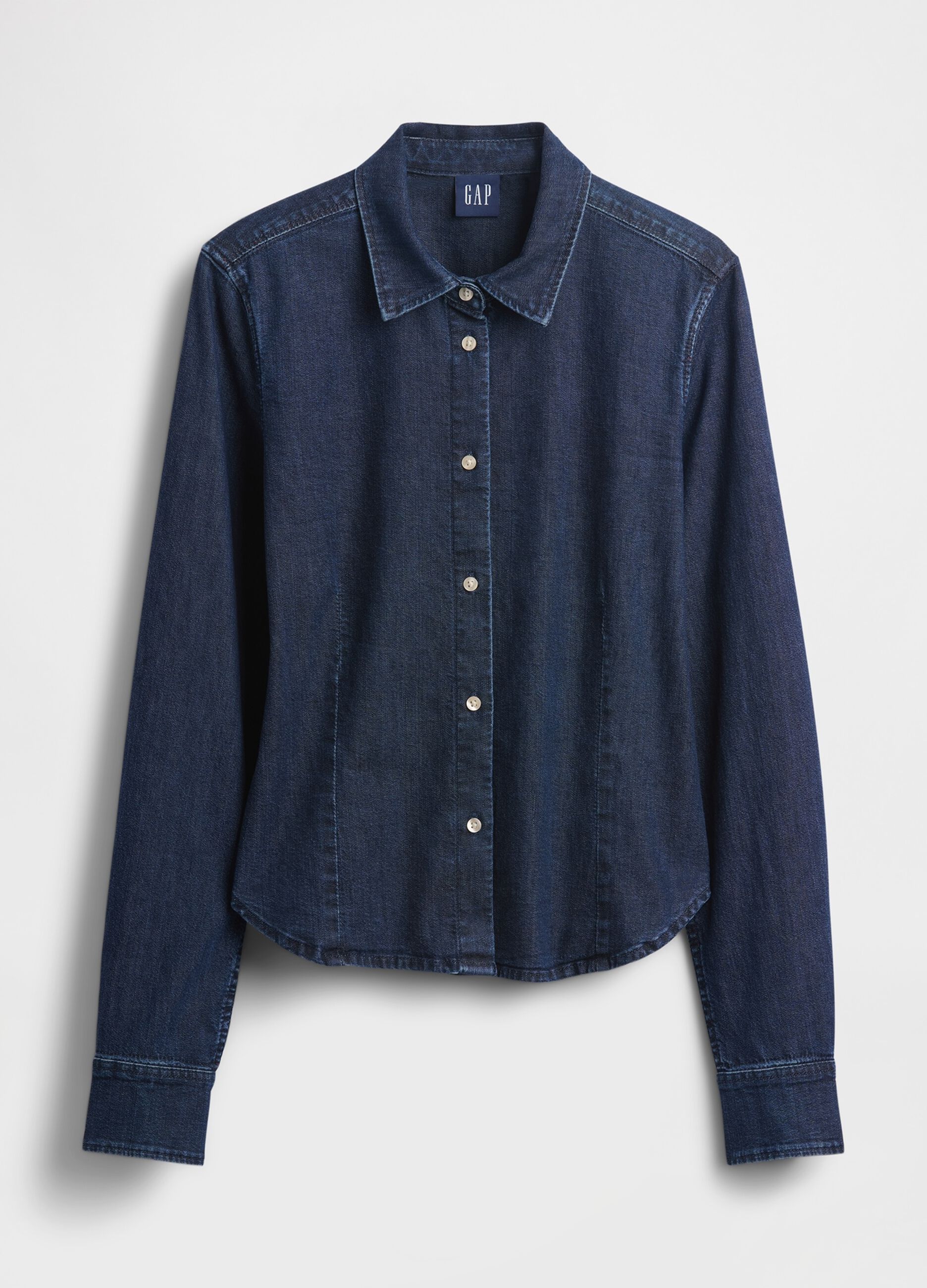 Camicia denim elasticizzata a maniche lunghe_3