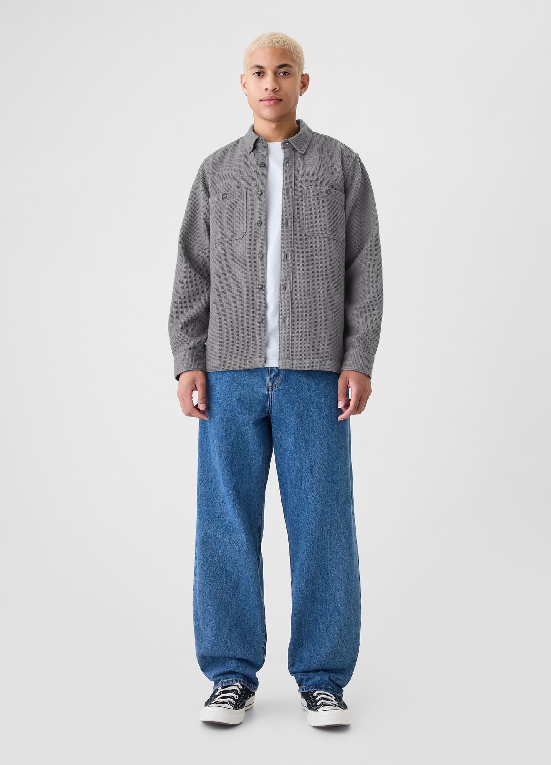 Camicia button-down con trama waffle_1