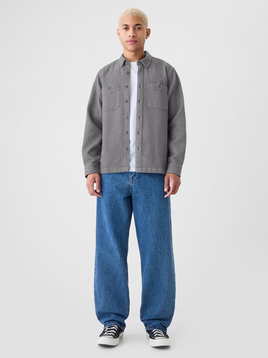Camicia button-down con trama waffle Uomo_1