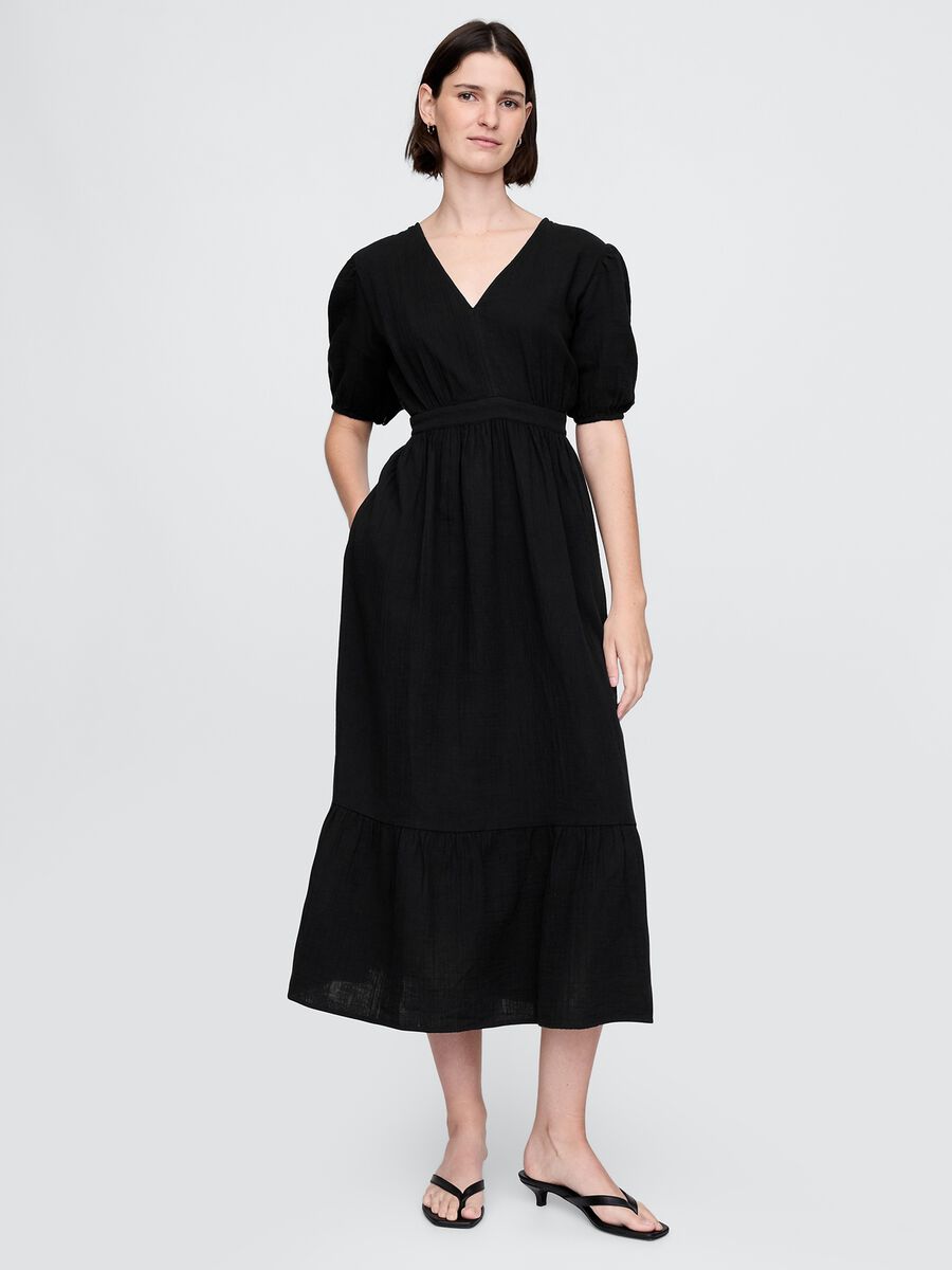 Abito lungo nero con scollo a V e schiena aperta Donna_0