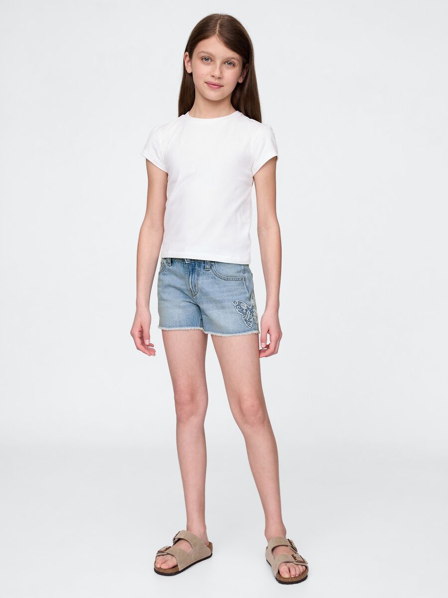 Light Denim Shorts with Butterfly Application Girl_0