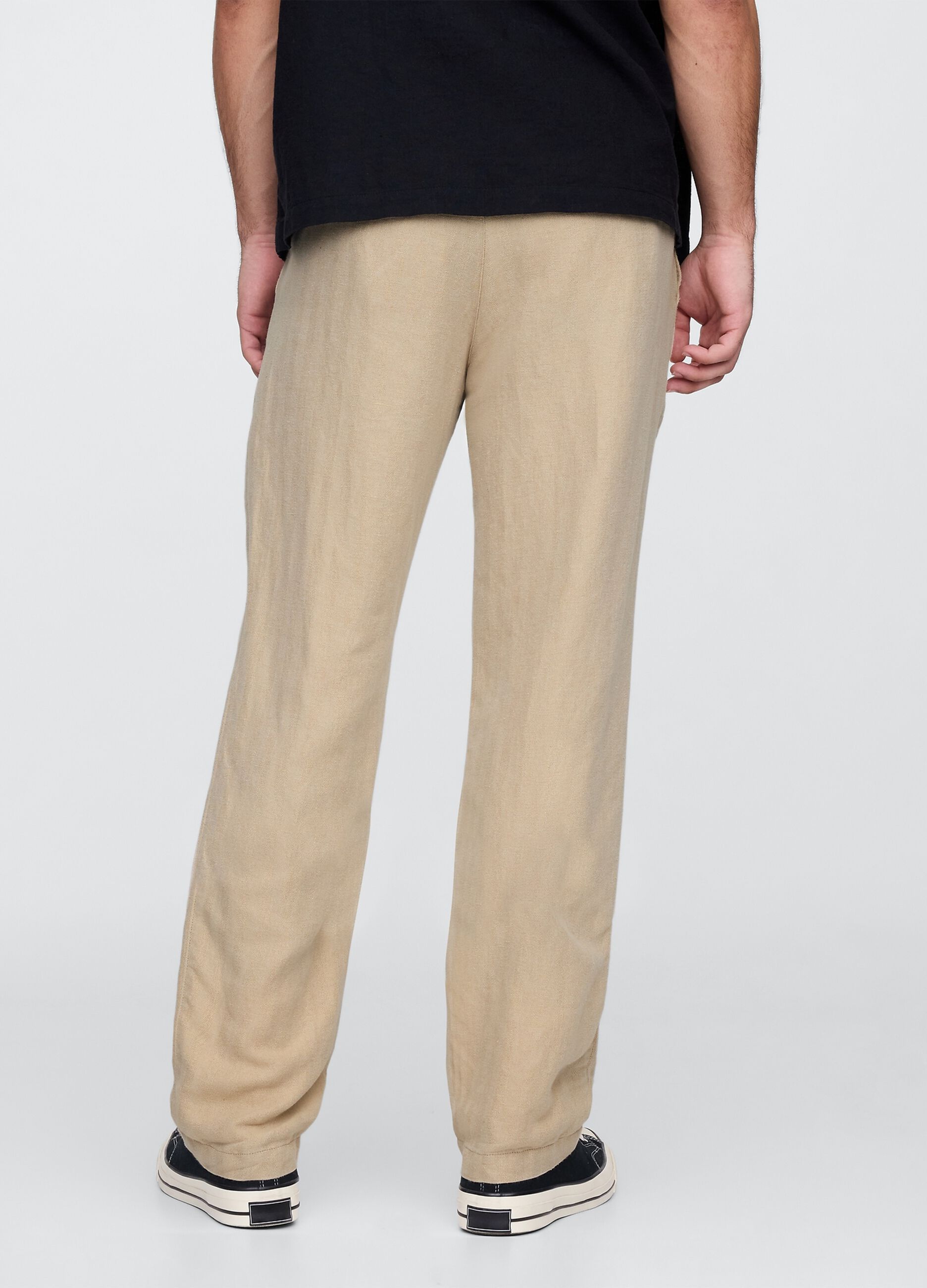 Pantaloni regular beige in lino e cotone_2