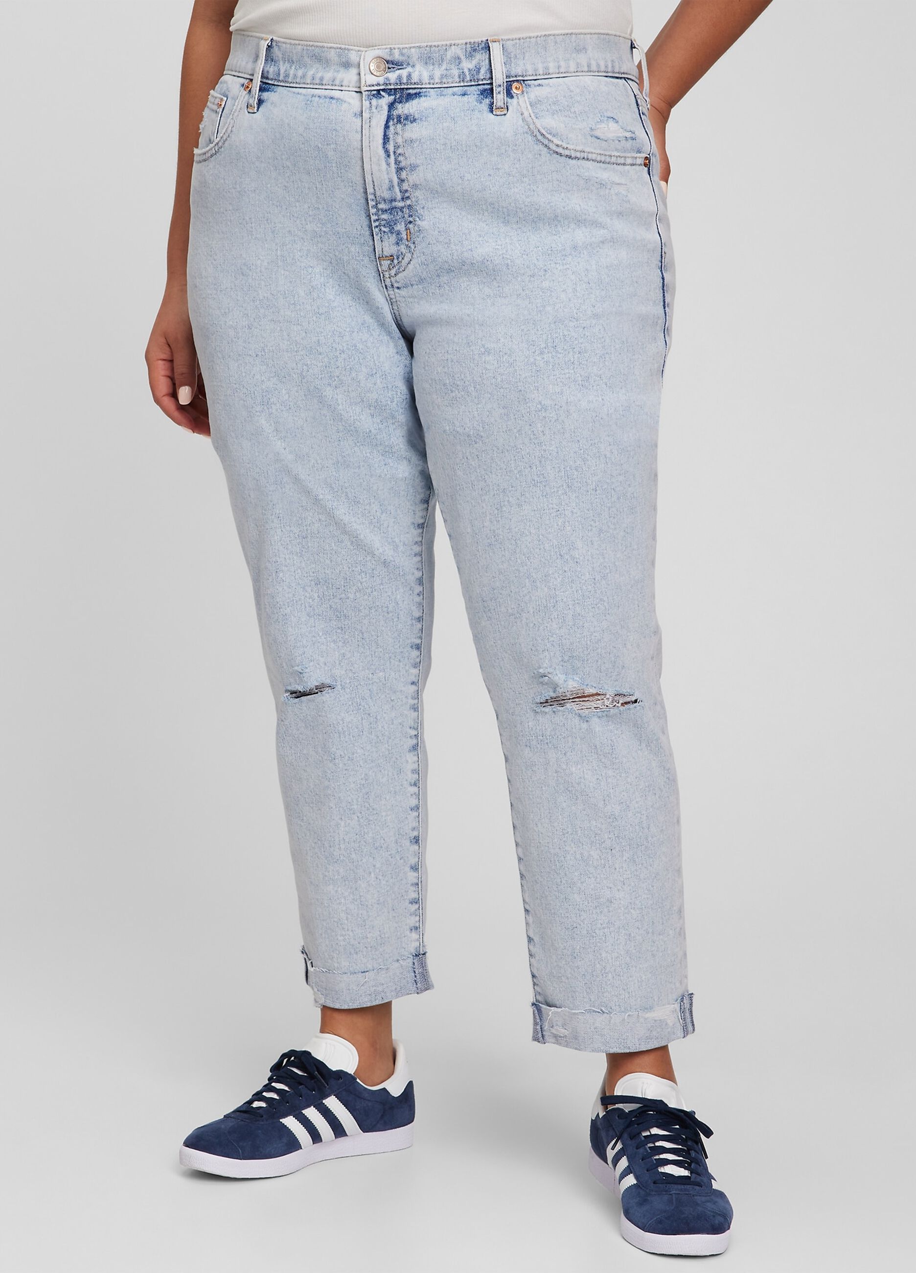 Acid wash girlfriend jeans with rips