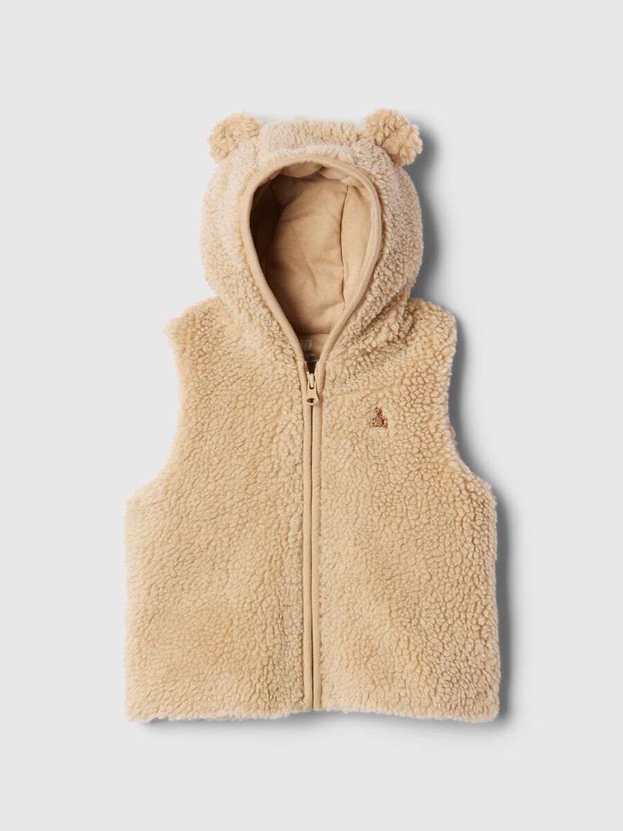Gilet in sherpa con cappuccio e ricamo orsetto Neonato_0