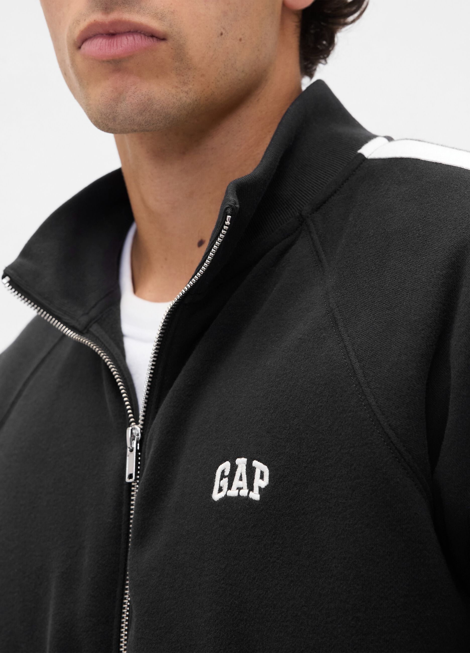 Felpa nera in misto cotone con zip intera_3