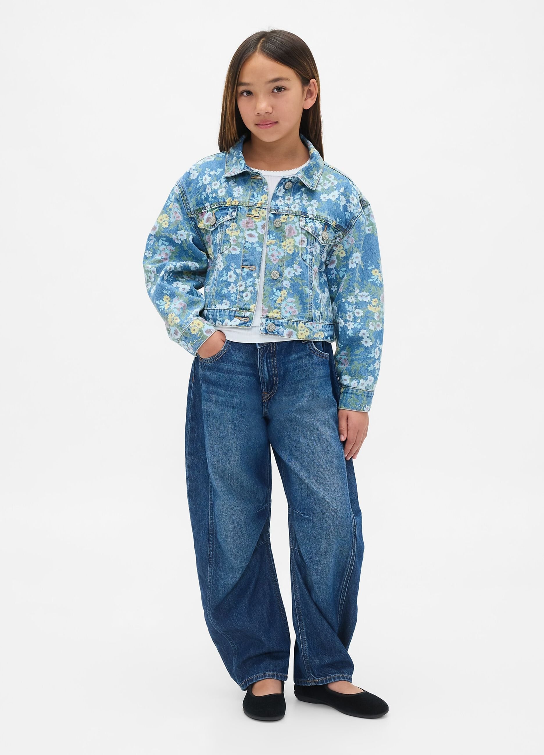 Giacca denim multicolor con fiori